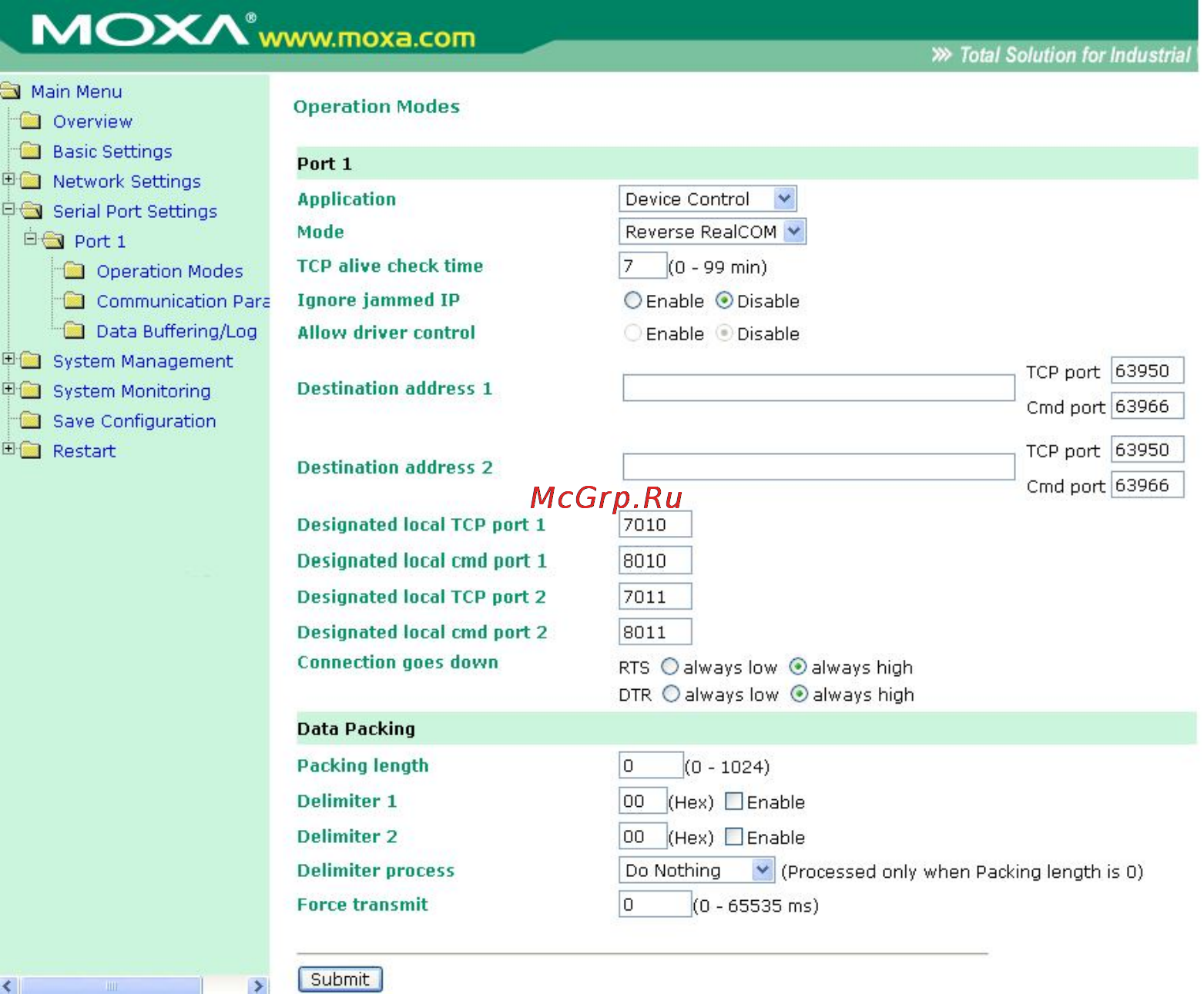 Moxa OnCell G3151-HSPA [65/184] Reverse real com