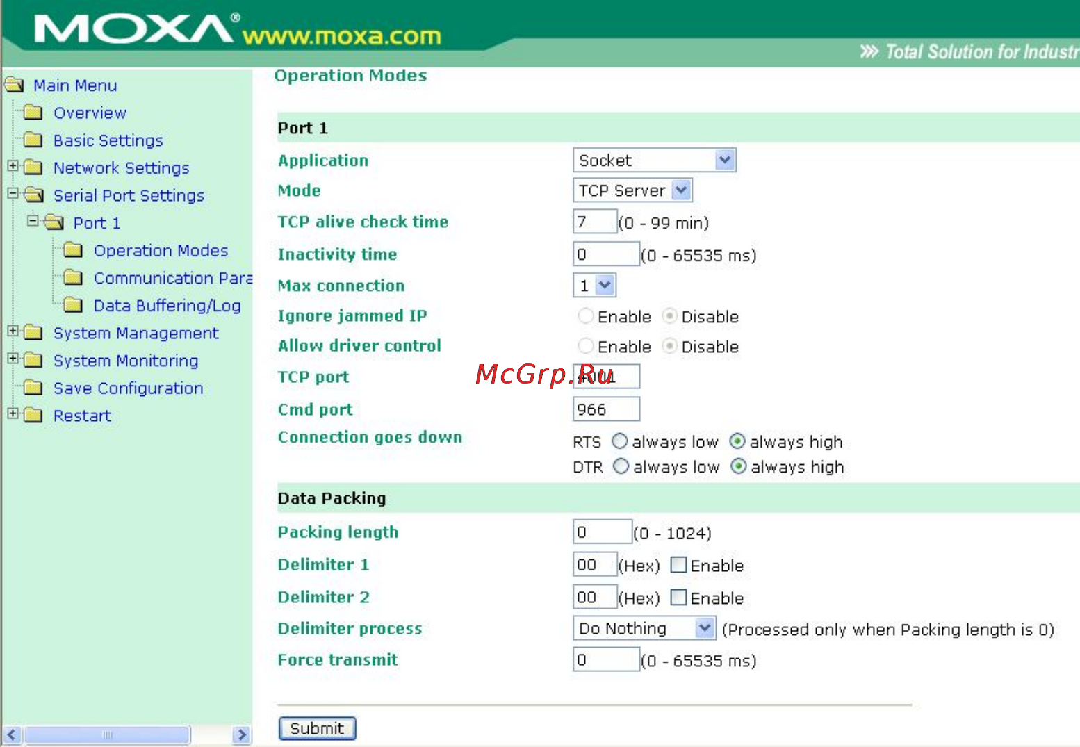 Moxa OnCell G3151 [69/184] Режимы сокетов