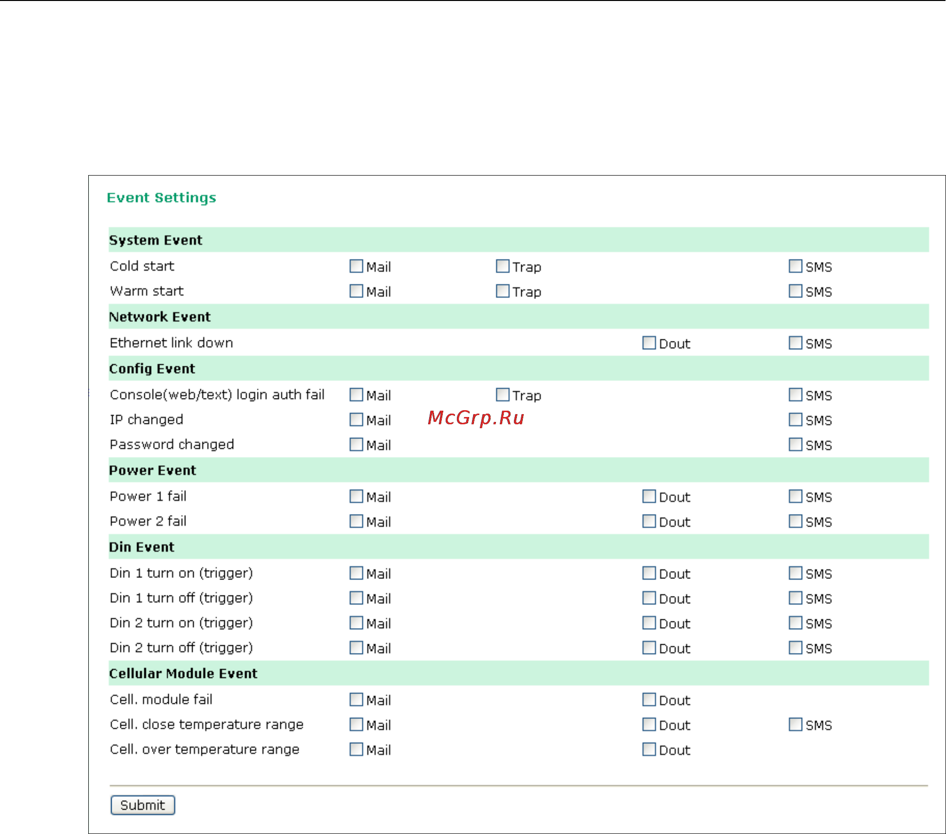 Moxa OnCell G3110-HSPA-T [118/172] Auto warning settings