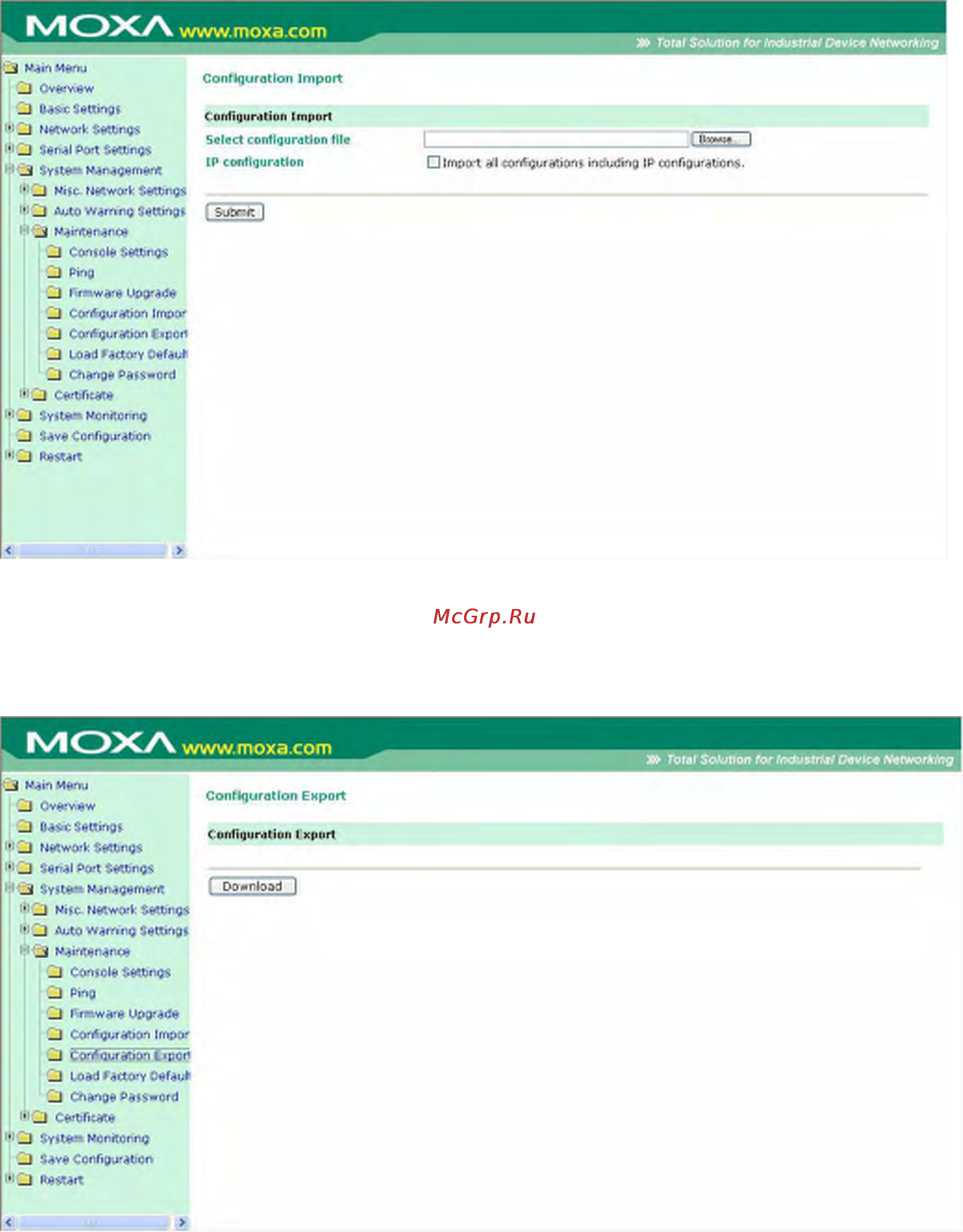 Moxa OnCell G3110-T [159/212] Импорт экспорт конфигурации configuration import export
