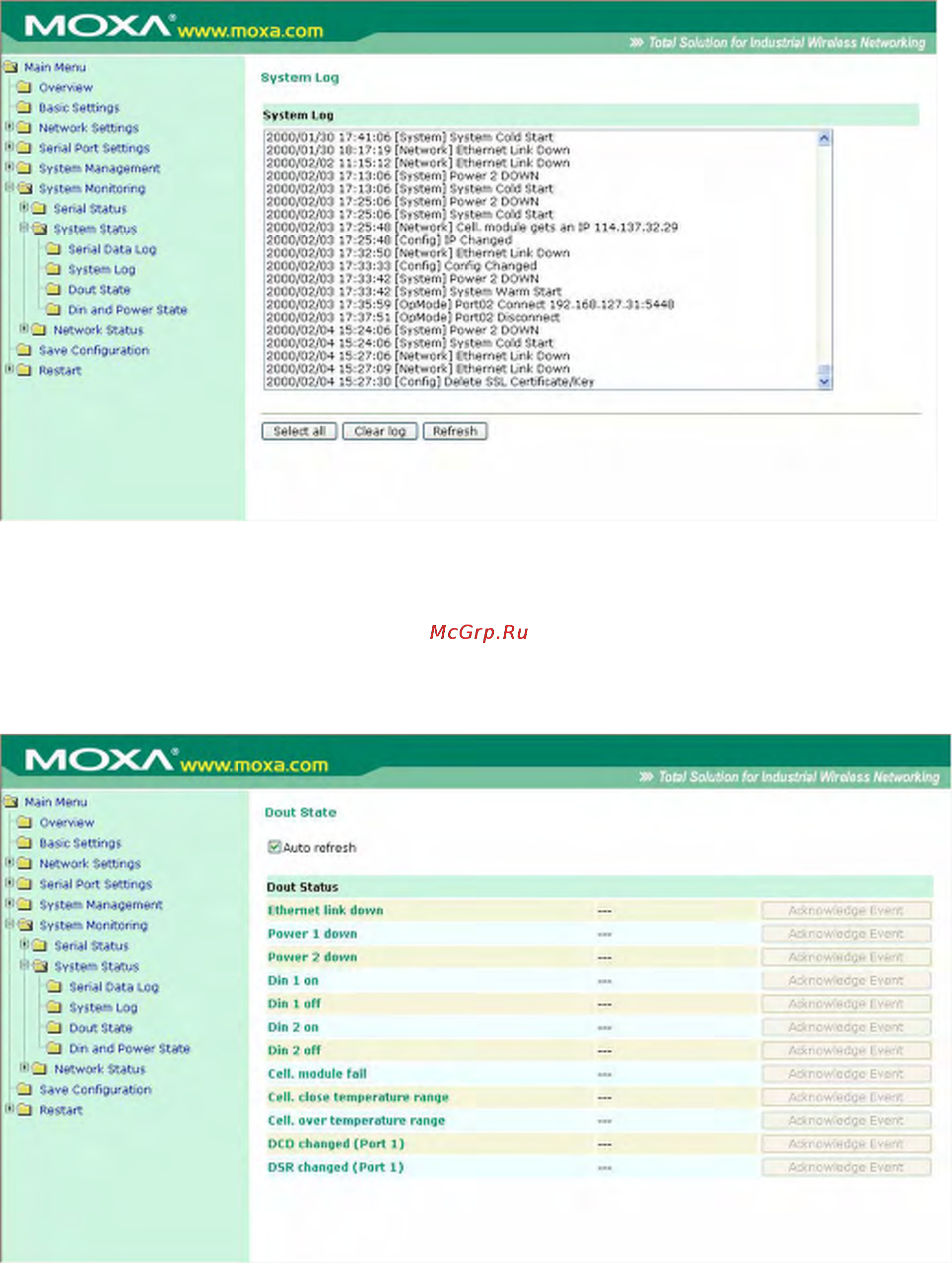 Moxa OnCell G3150-T [166/212] Запись системных событий system log