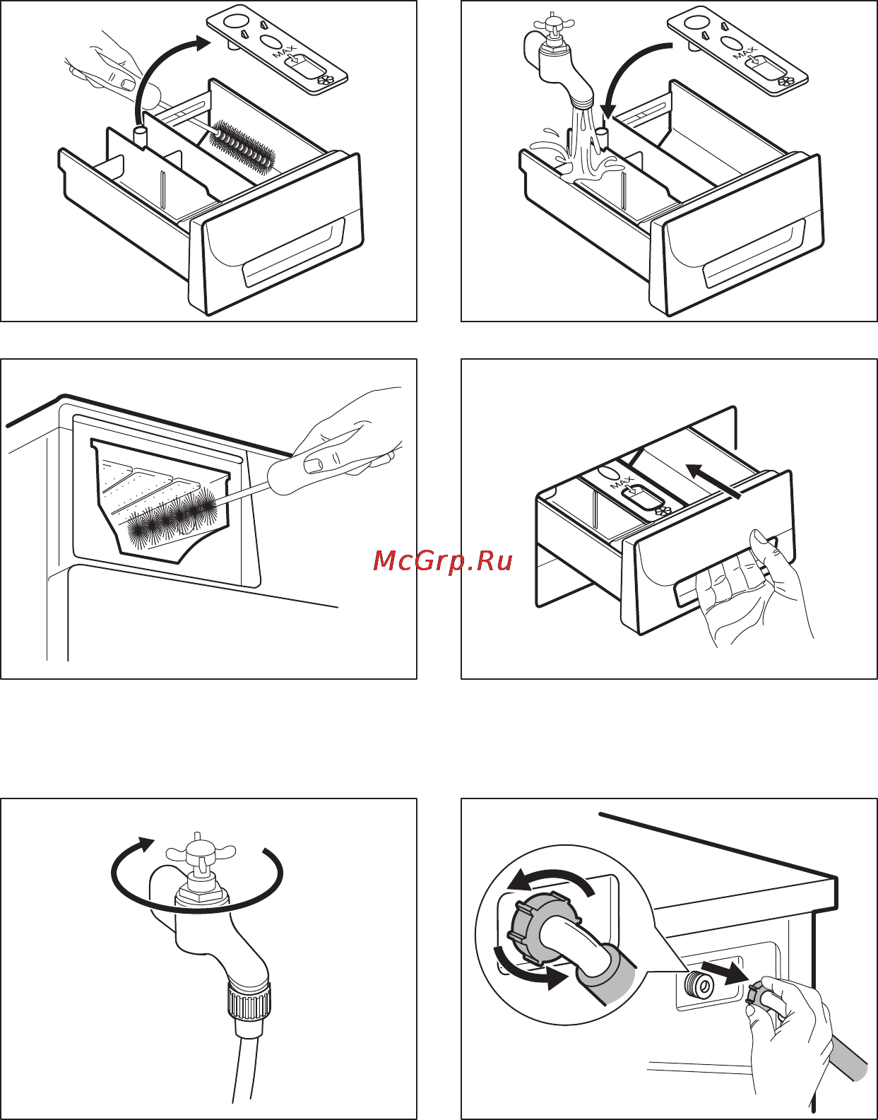 Electrolux EWS 1254 SDU [44/76] Очистка наливного шланга и фильтра клапана