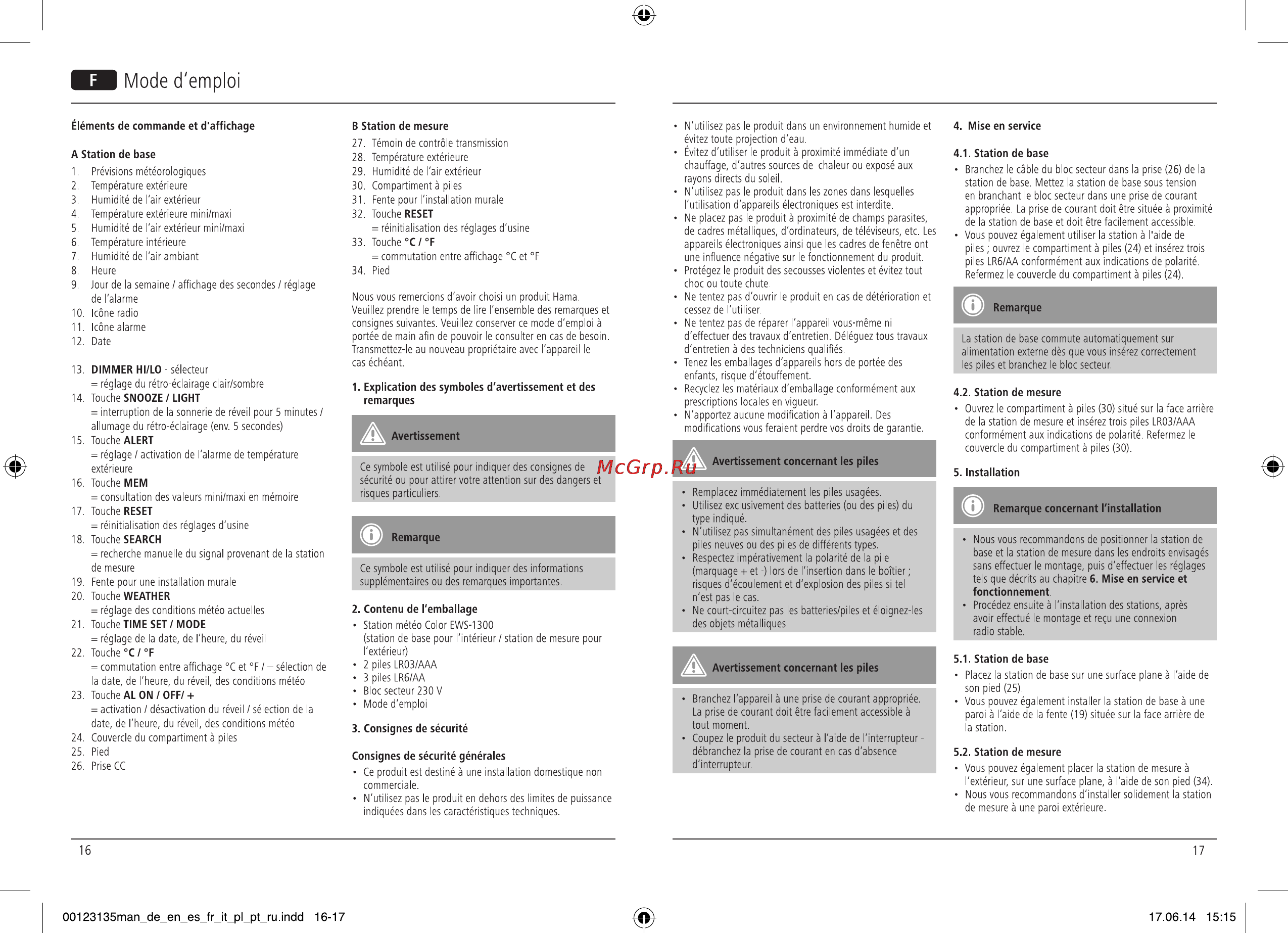 Hama EWS-1300 [9/29] Mode d emploi