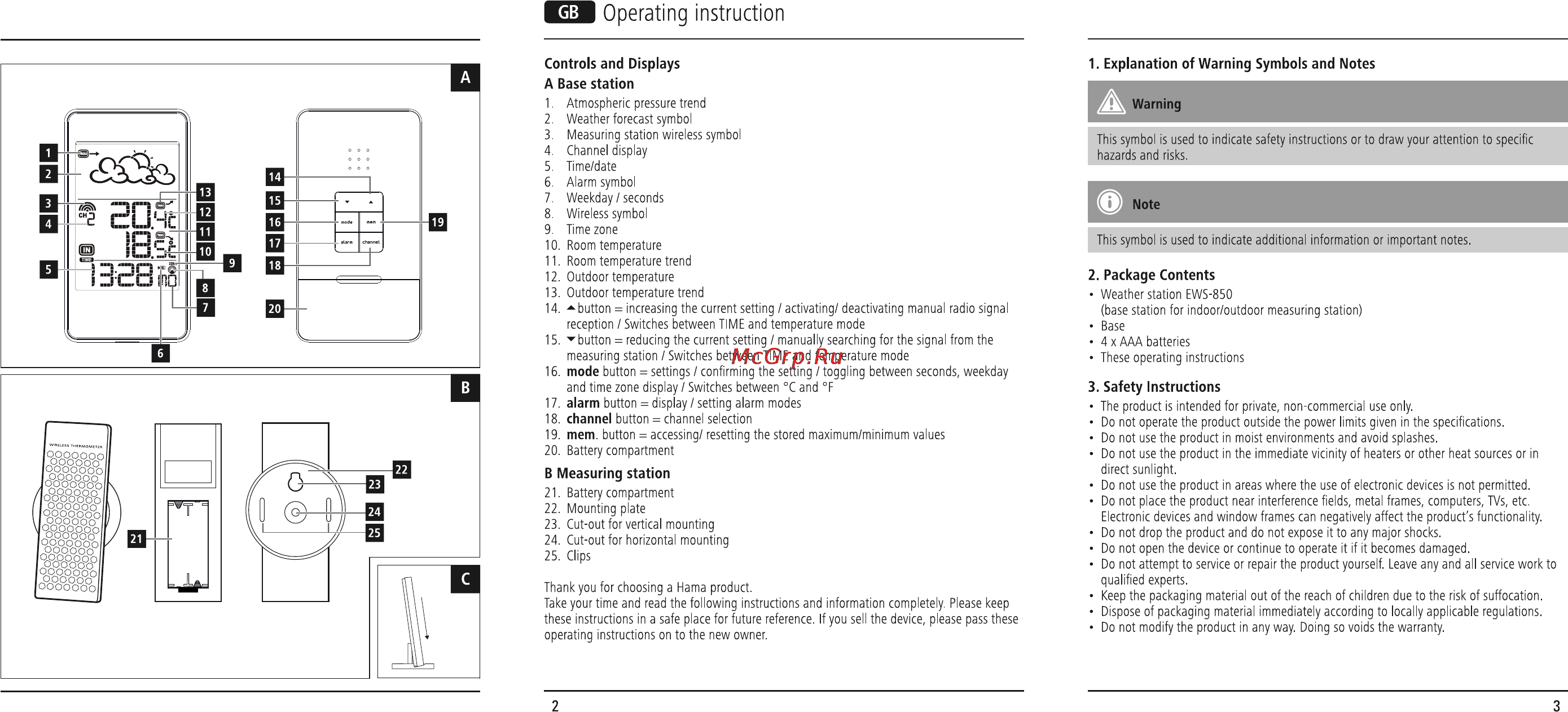 Hama EWS-850 [2/54] D operating instruction