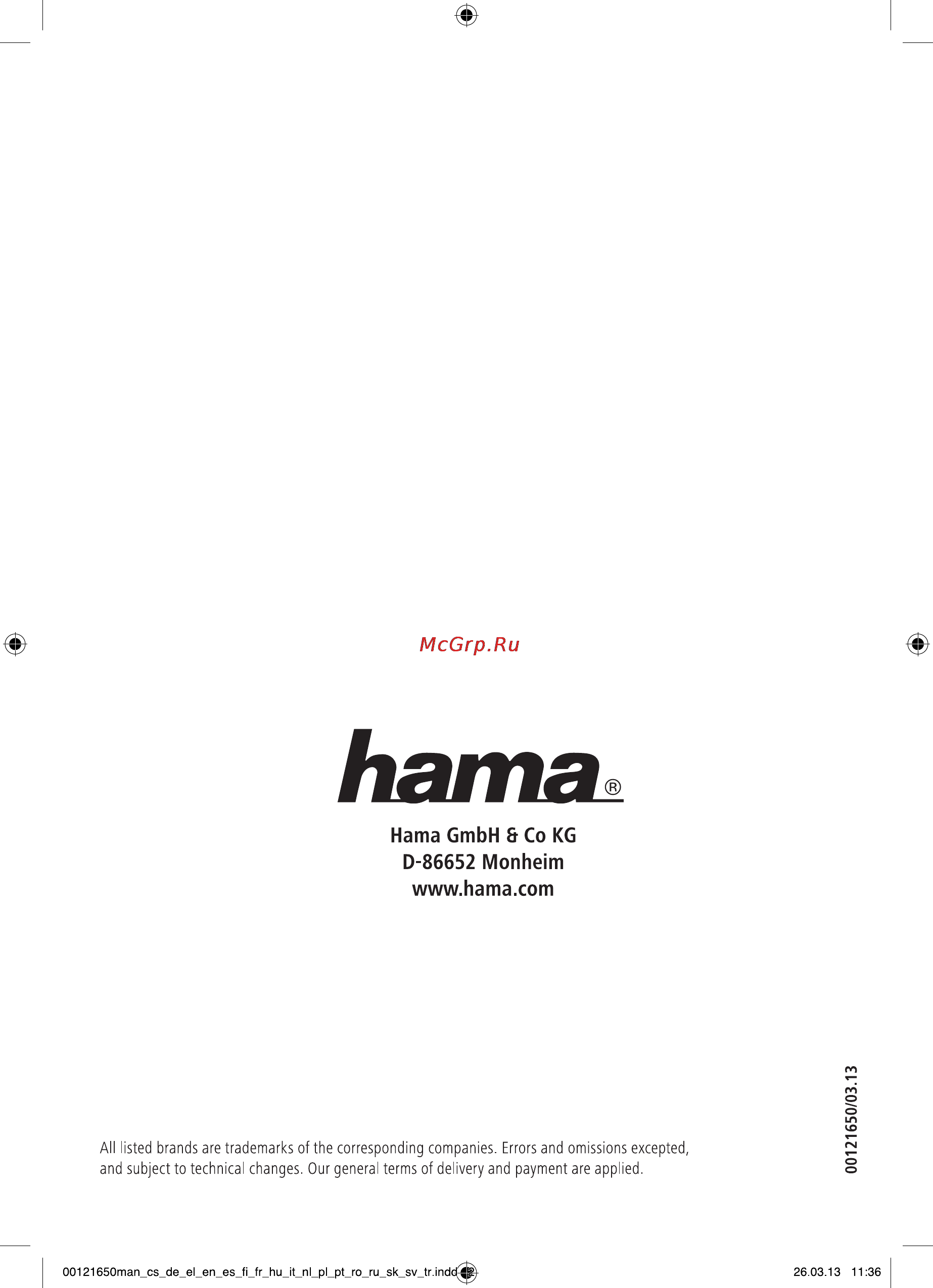Hama H-121650 Инструкция по эксплуатации онлайн [38/38] 172482