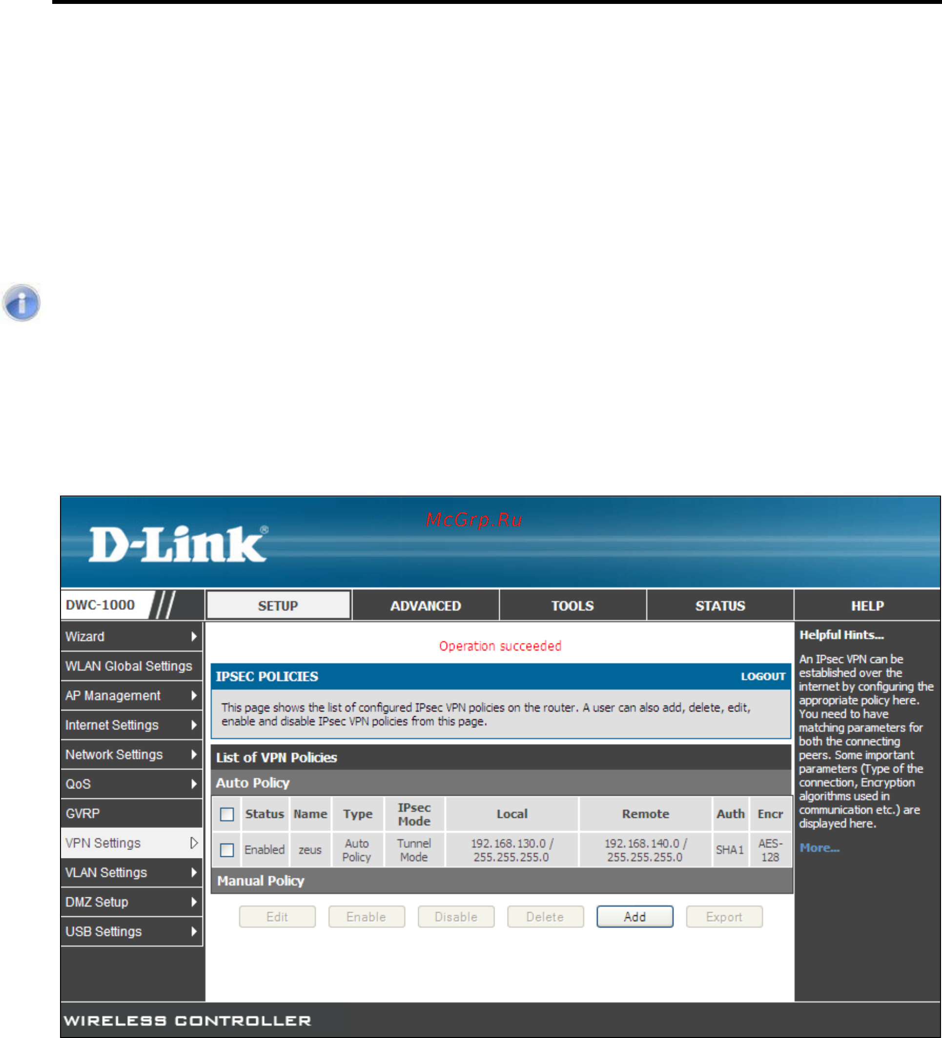 D-Link DWC-1000 [111/246] Deleting ipsec policies