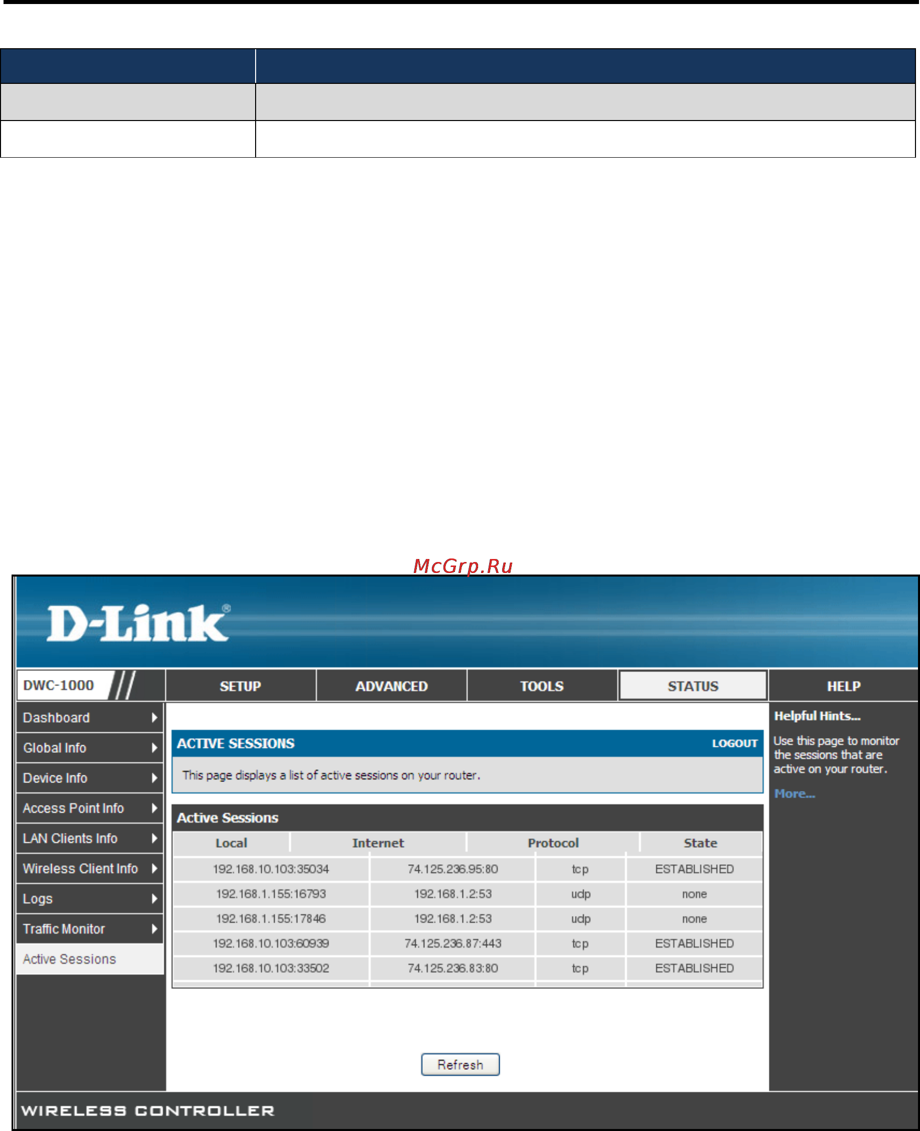 D-Link DWC-1000 [145/246] Sessions through the wireless controller