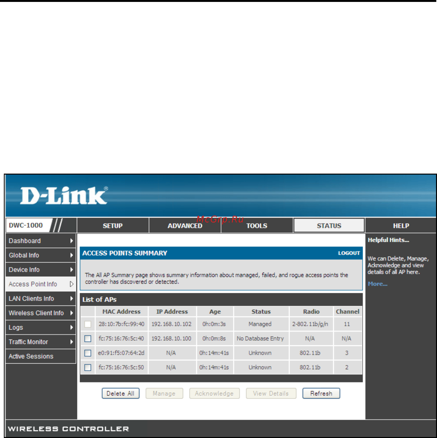 D-Link DWC-1000 [153/246] Access point summary