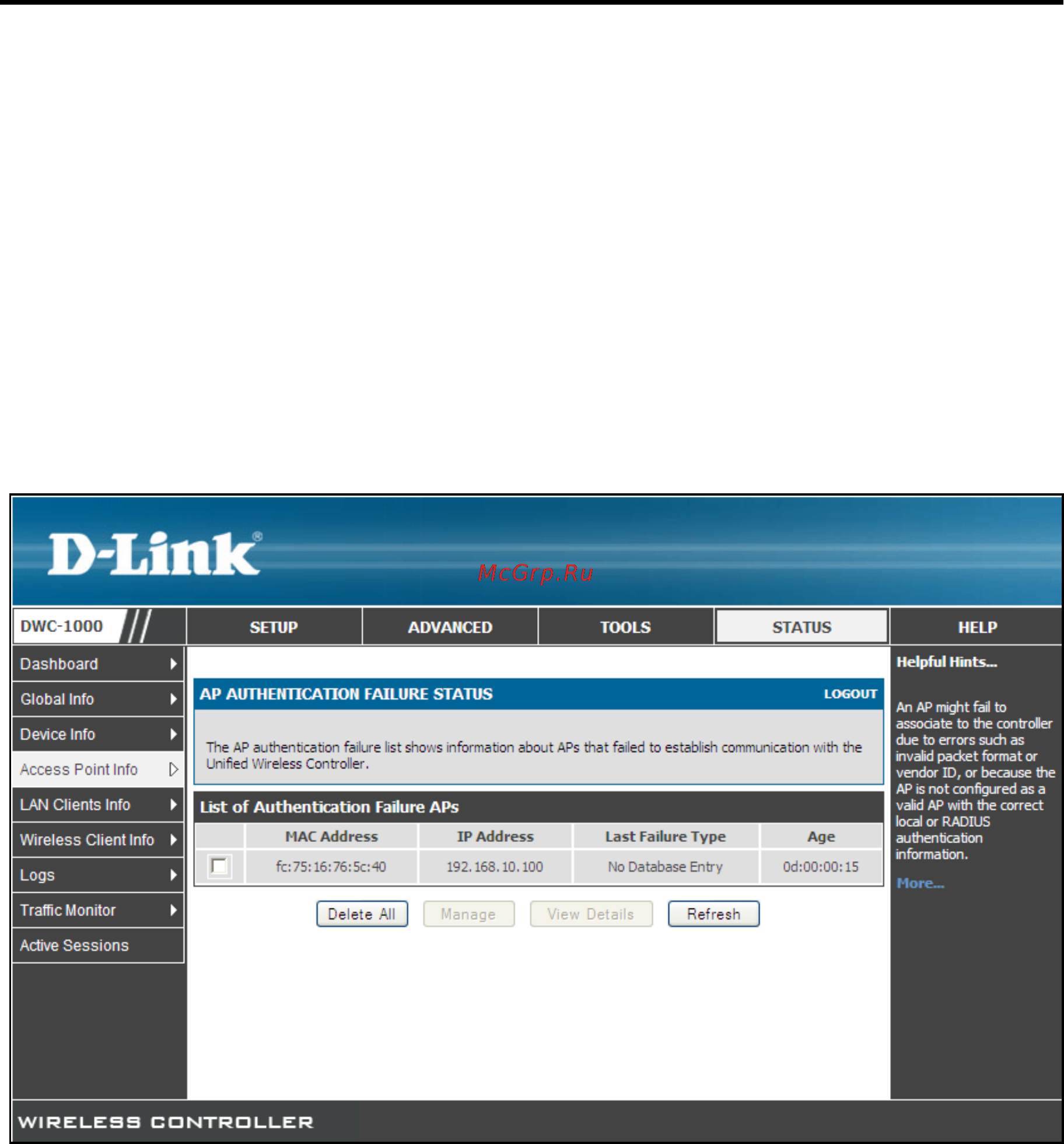D-Link DWC-1000 [157/246] Authentication failure status