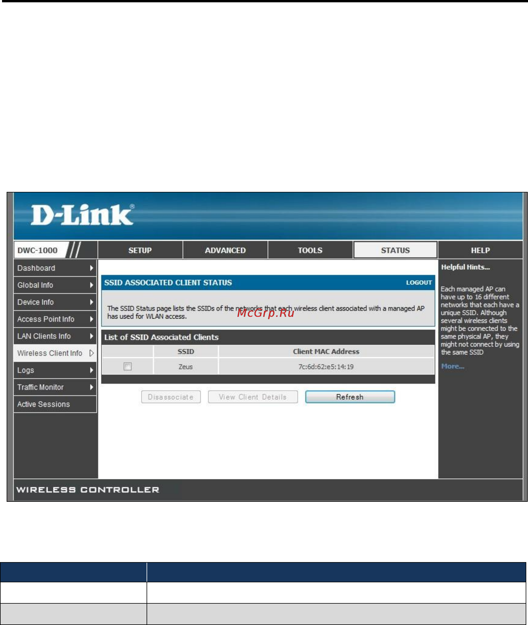 D-Link DWC-1000 [178/246] Associated client ssid status