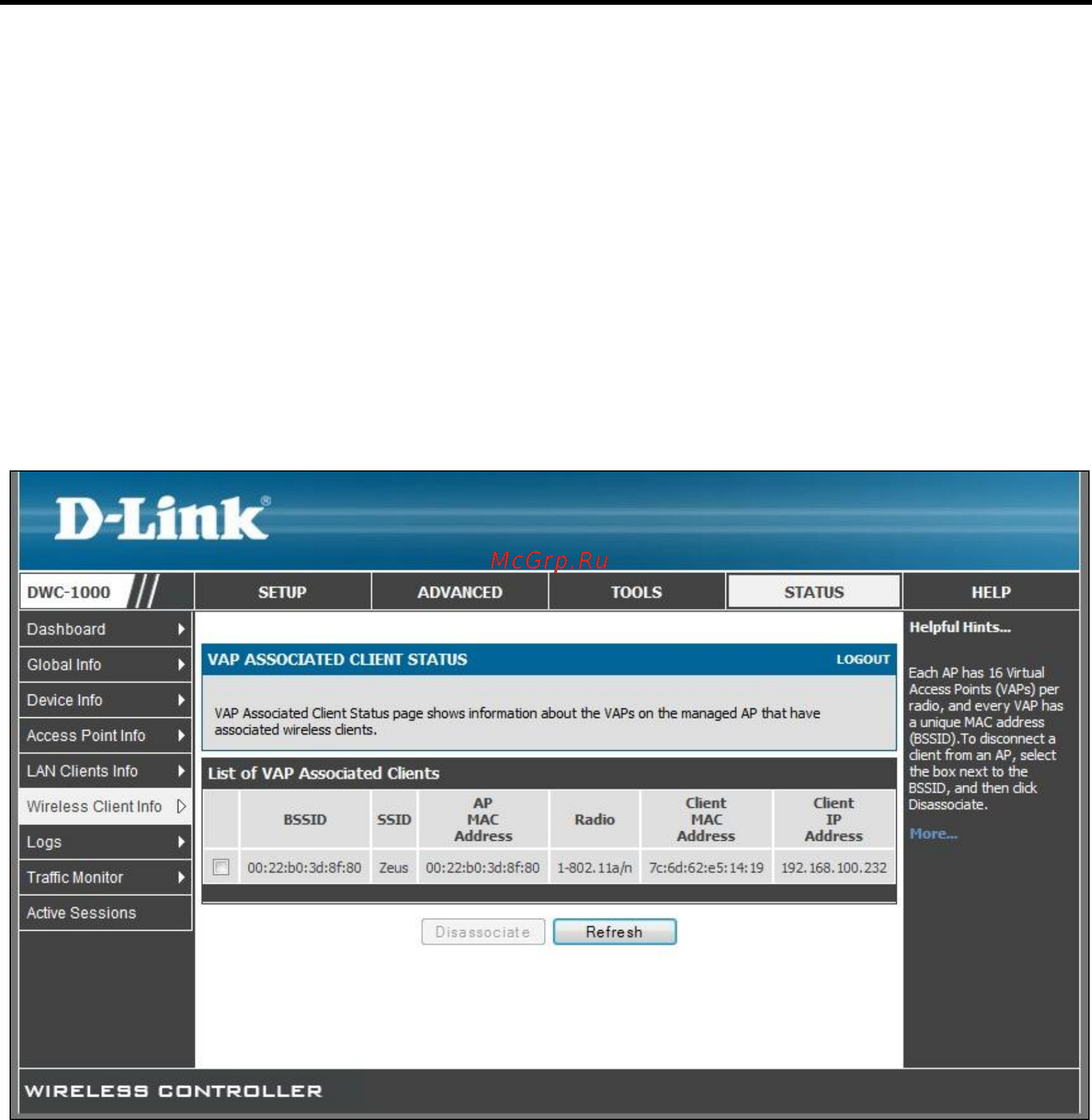 D-Link DWC-1000 [180/246] Associated client vap status