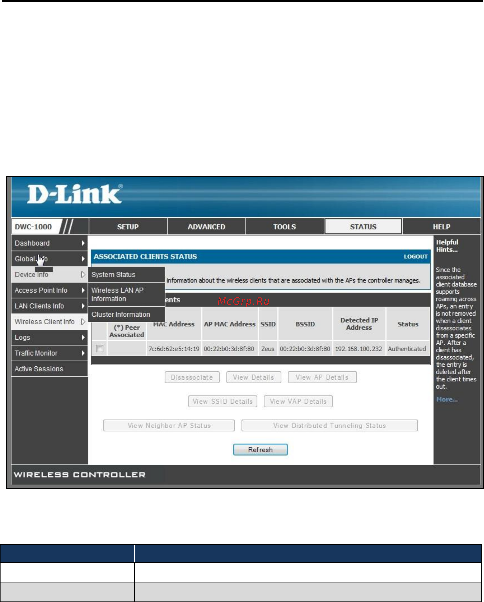 D-Link DWC-1000 [182/246] Controller associated client status