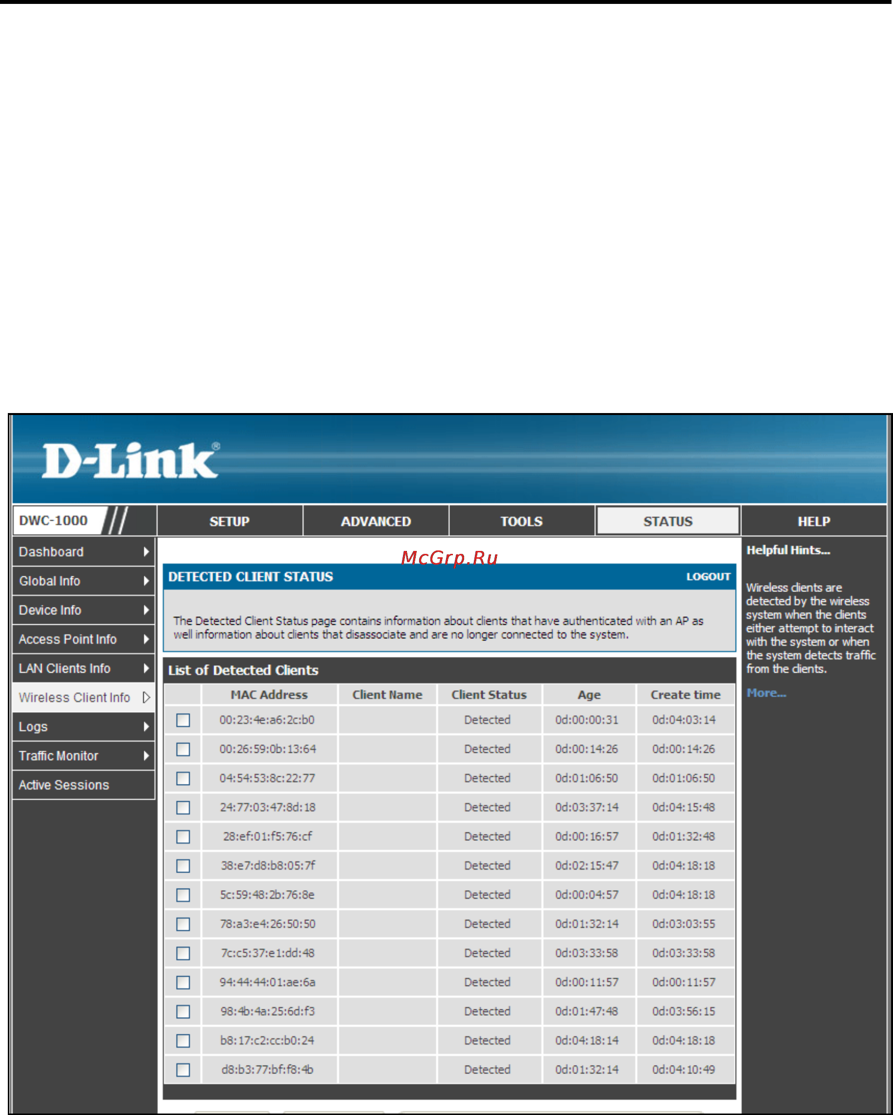 D-Link DWC-1000 [184/246] Detected client status