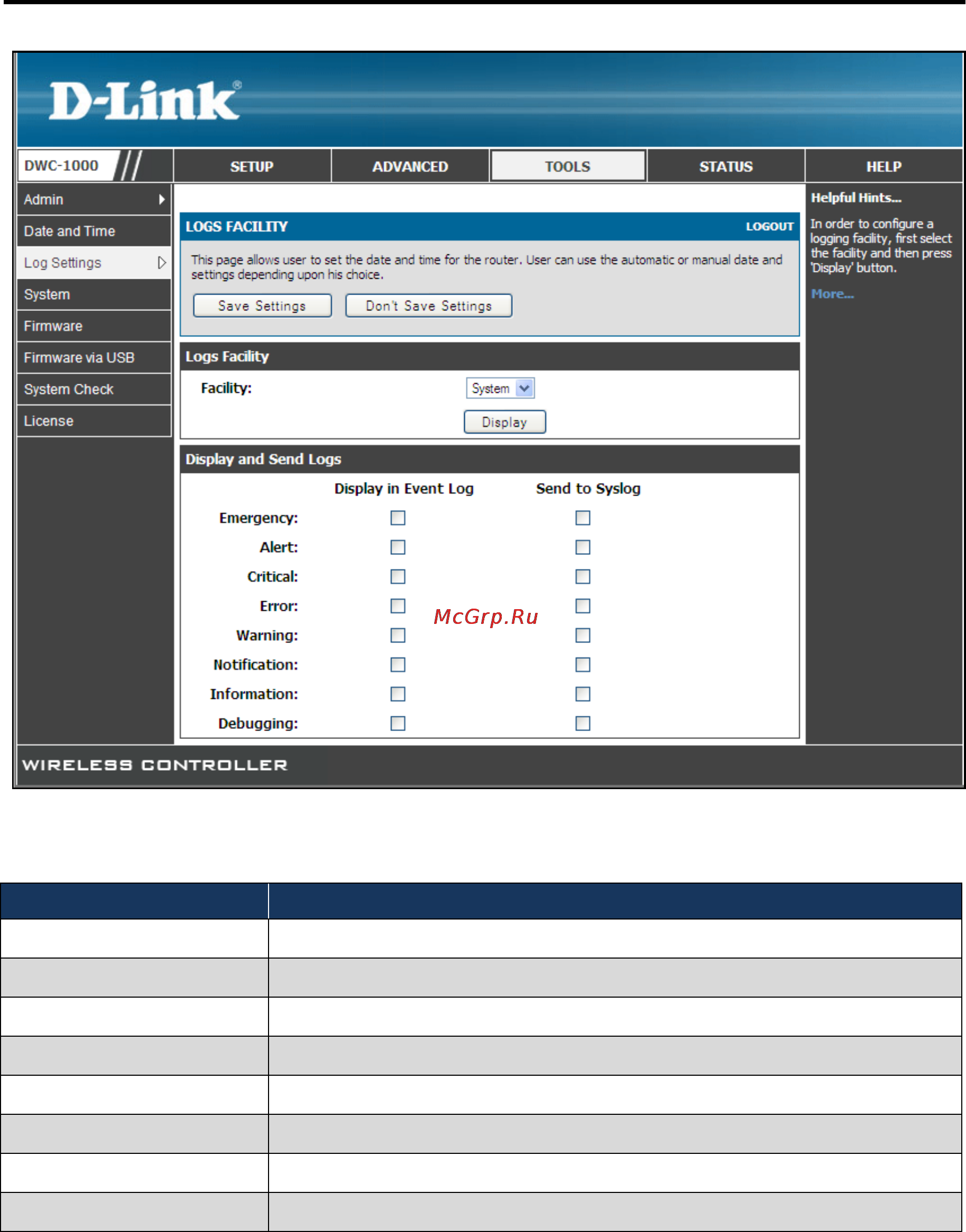 D-Link DWC-1000 [224/246] For each facility the following events in order of severity can be logged