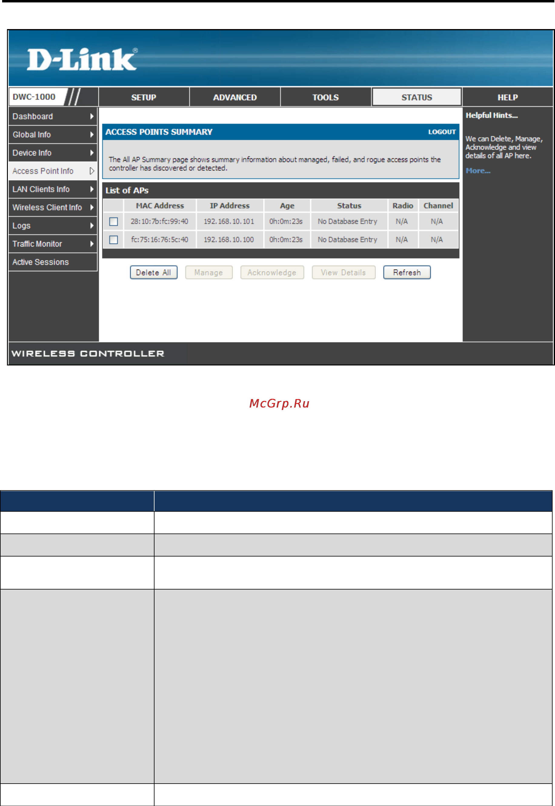 D-Link DWC-1000 [35/246] Under list of aps check the first access point you want the wireless controller to manage