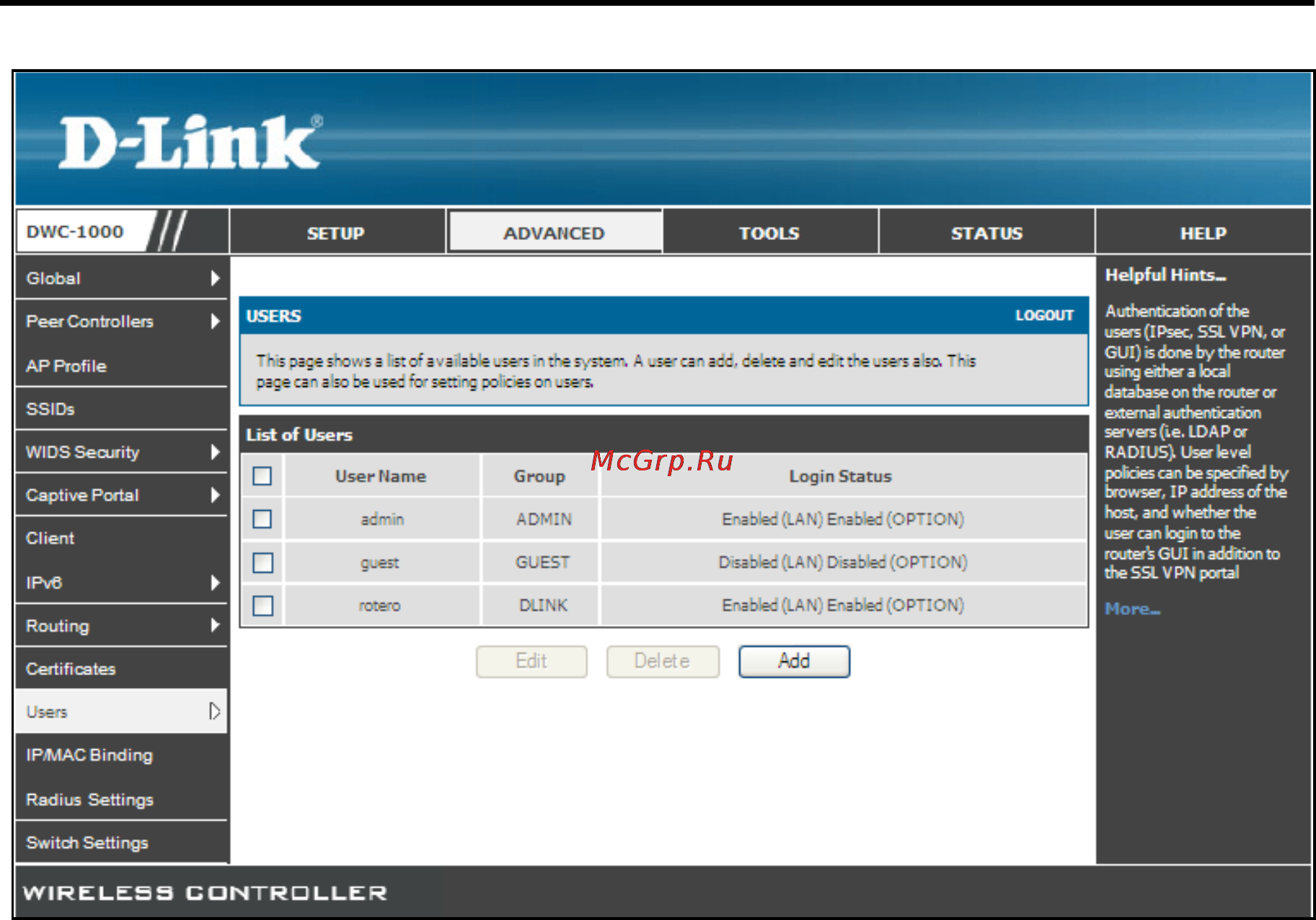 D-Link DWC-1000 Руководство пользователя для ревизии A1 _версии ПО 4.3.0.x _ 4.4.0.x_ онлайн [45/246] 172917