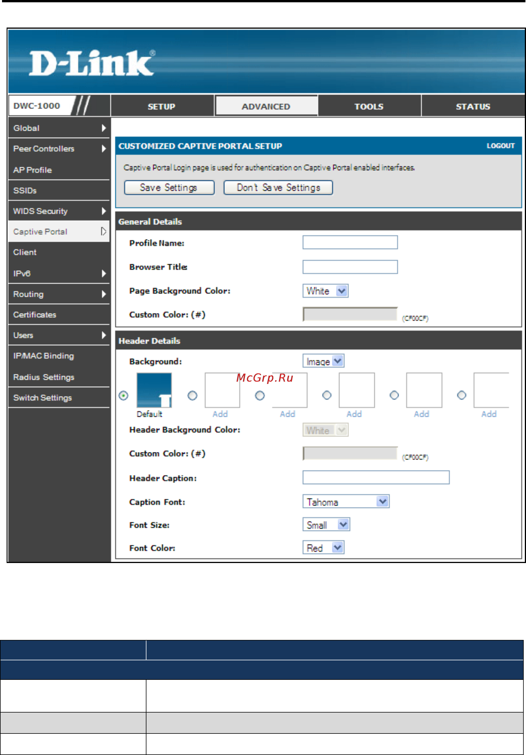 D-Link DWC-1000 [49/246] Succeeded appears and then the captive portal setup page appears