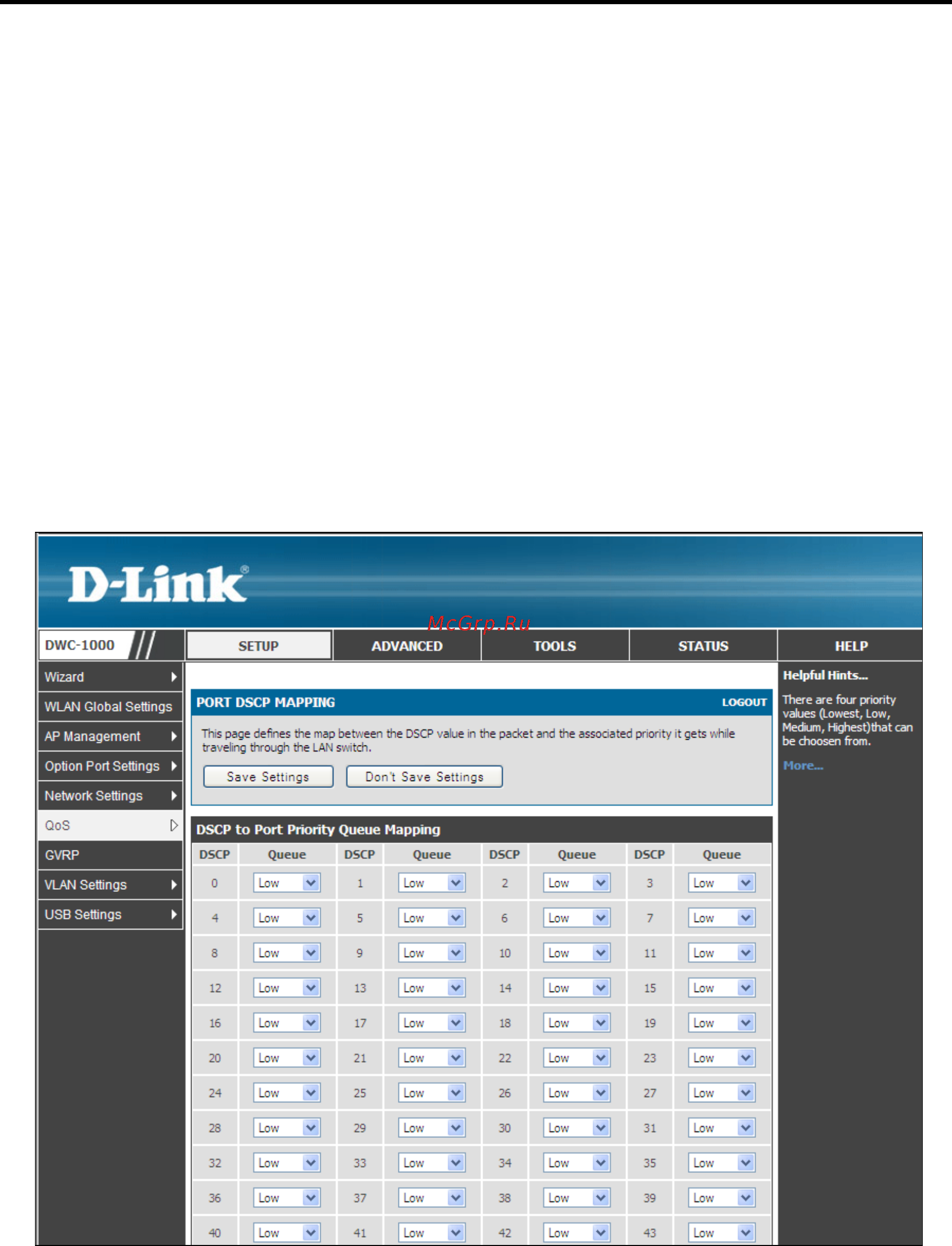 D-Link DWC-1000 [55/246] Defining dscp and cos settings