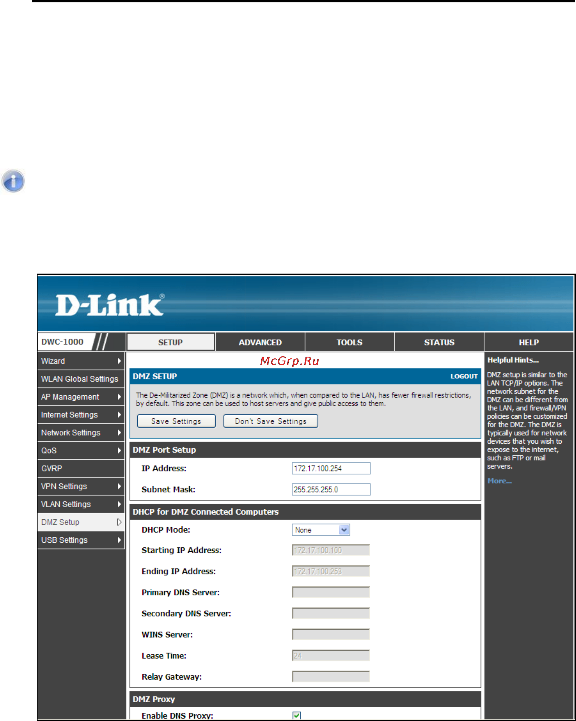 D-Link DWC-1000 [70/246] Configuring dmz settings