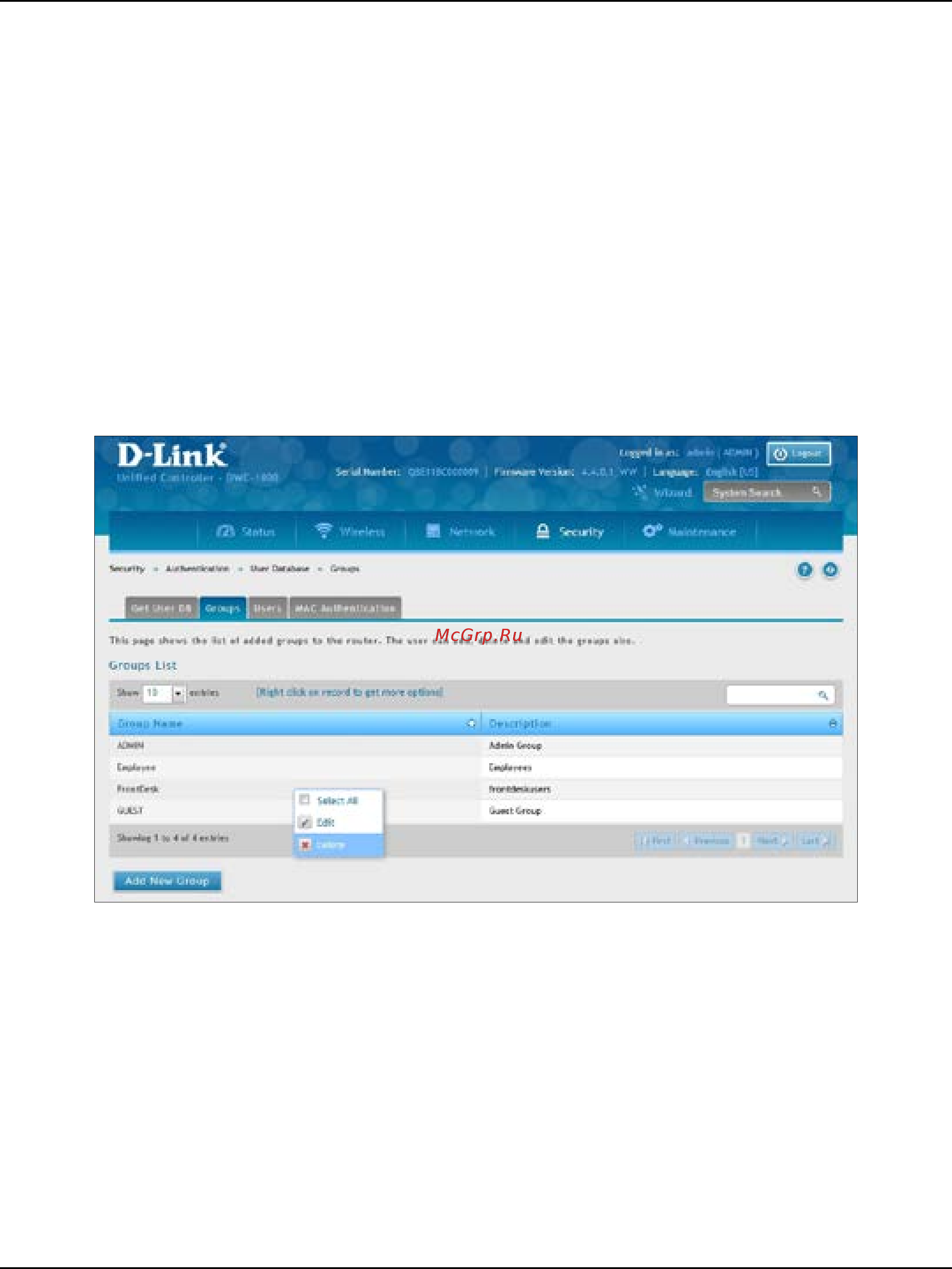 D-Link DWC-1000 [197/368] Deleting user groups