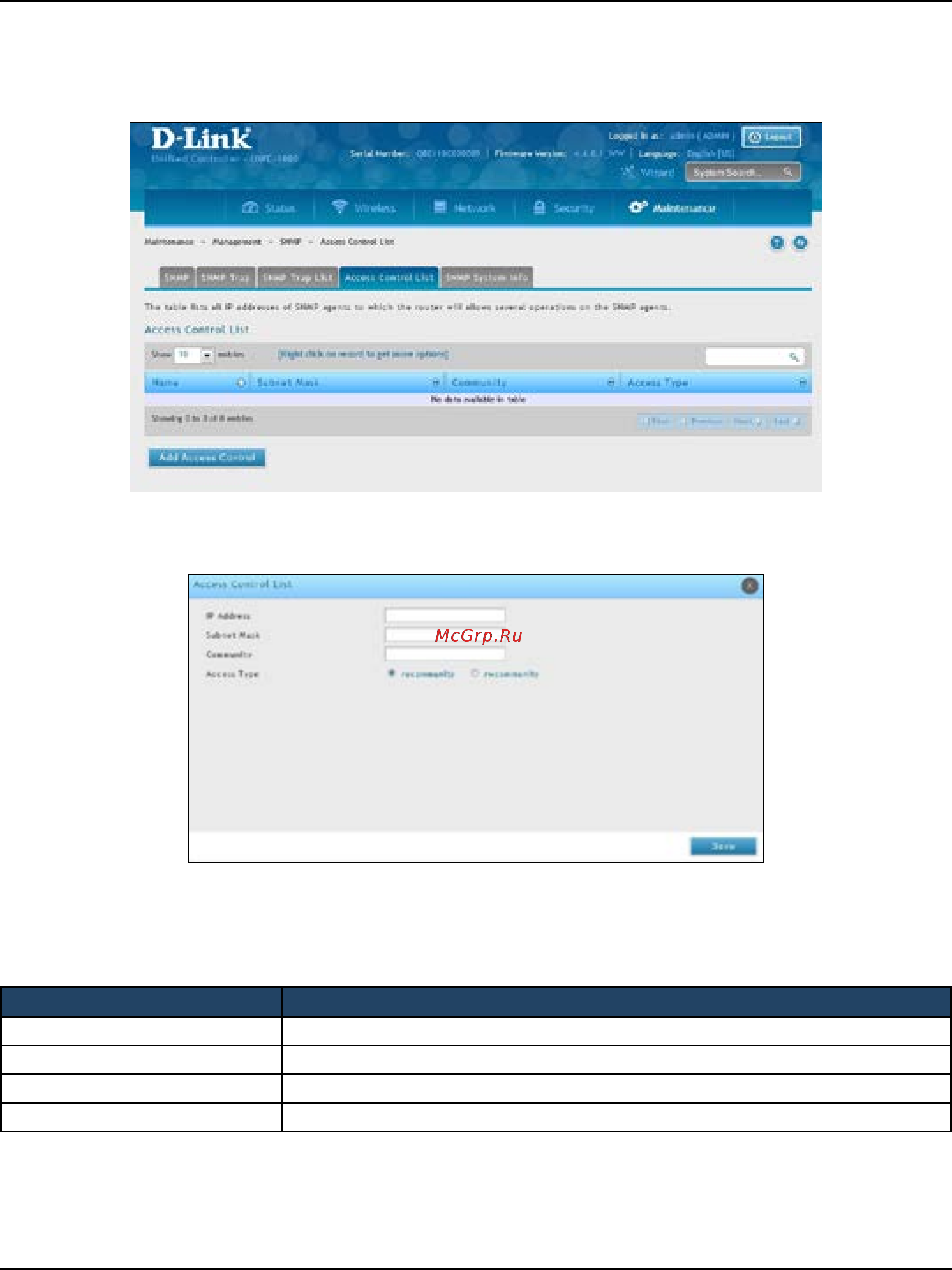 D-Link DWC-1000 [328/368] Configure snmp access control list
