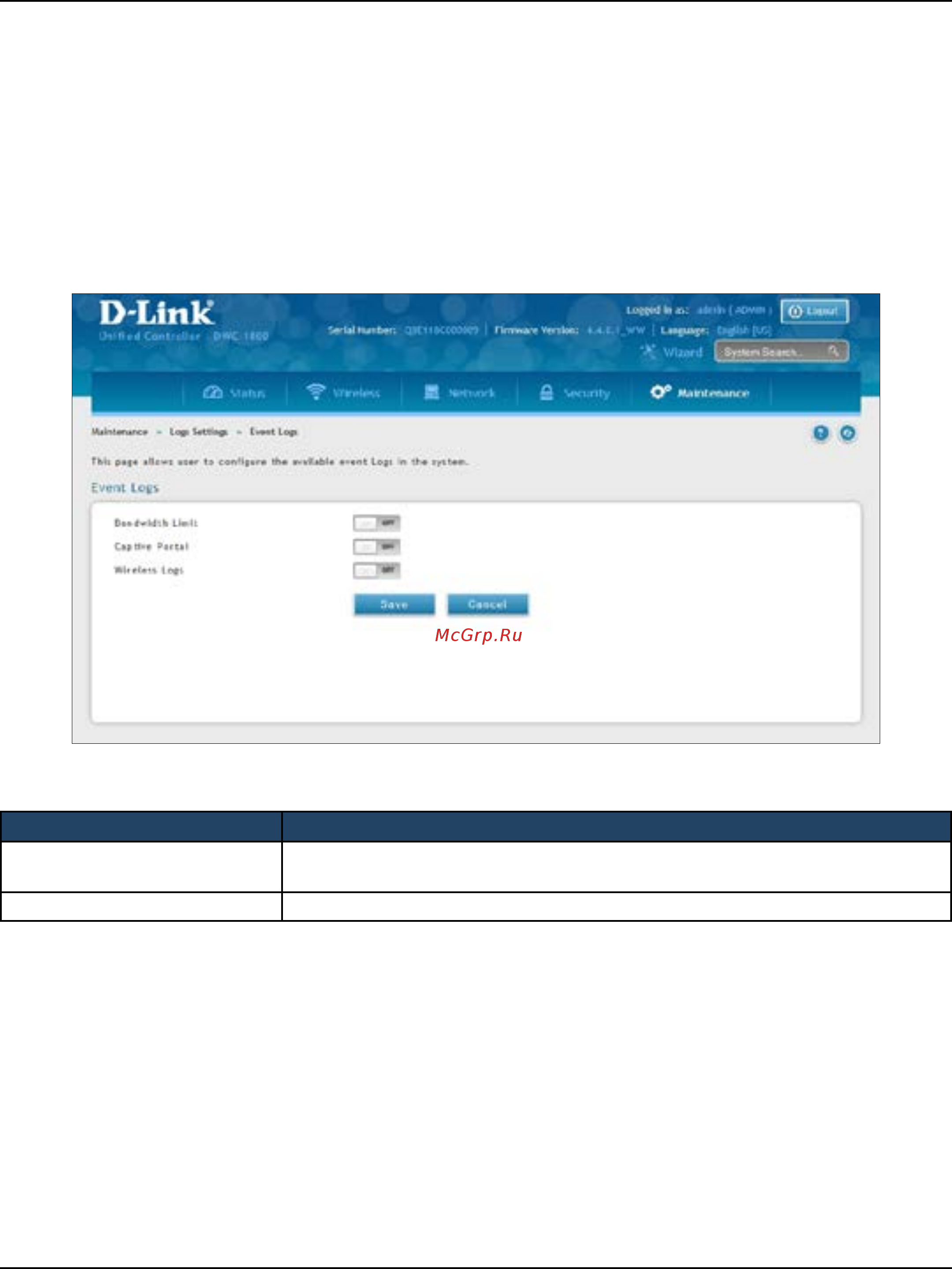 D-Link DWC-1000 [355/368] Event log
