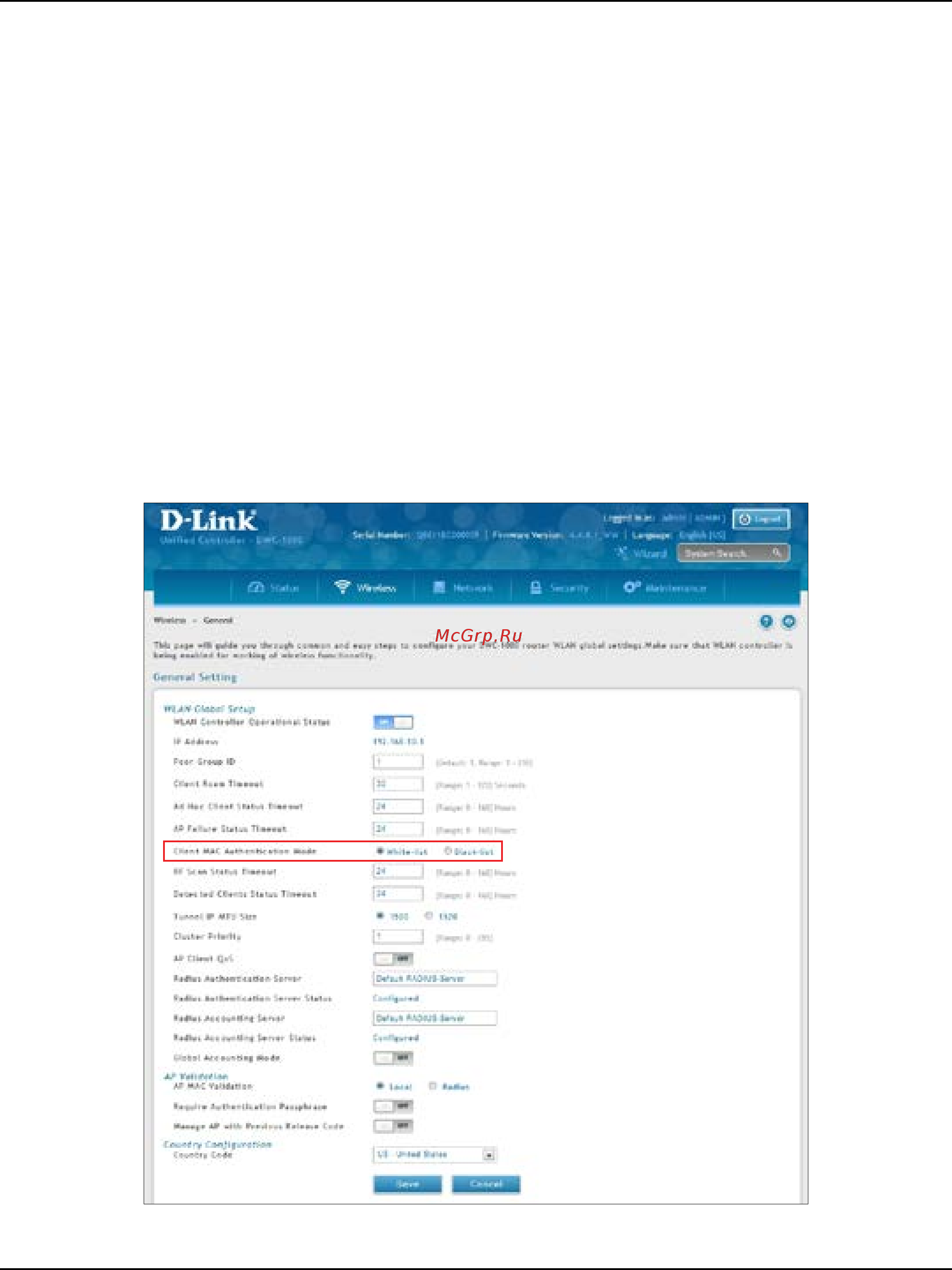 D-Link DWC-1000 [37/368] Step 5 select mac authentication mode