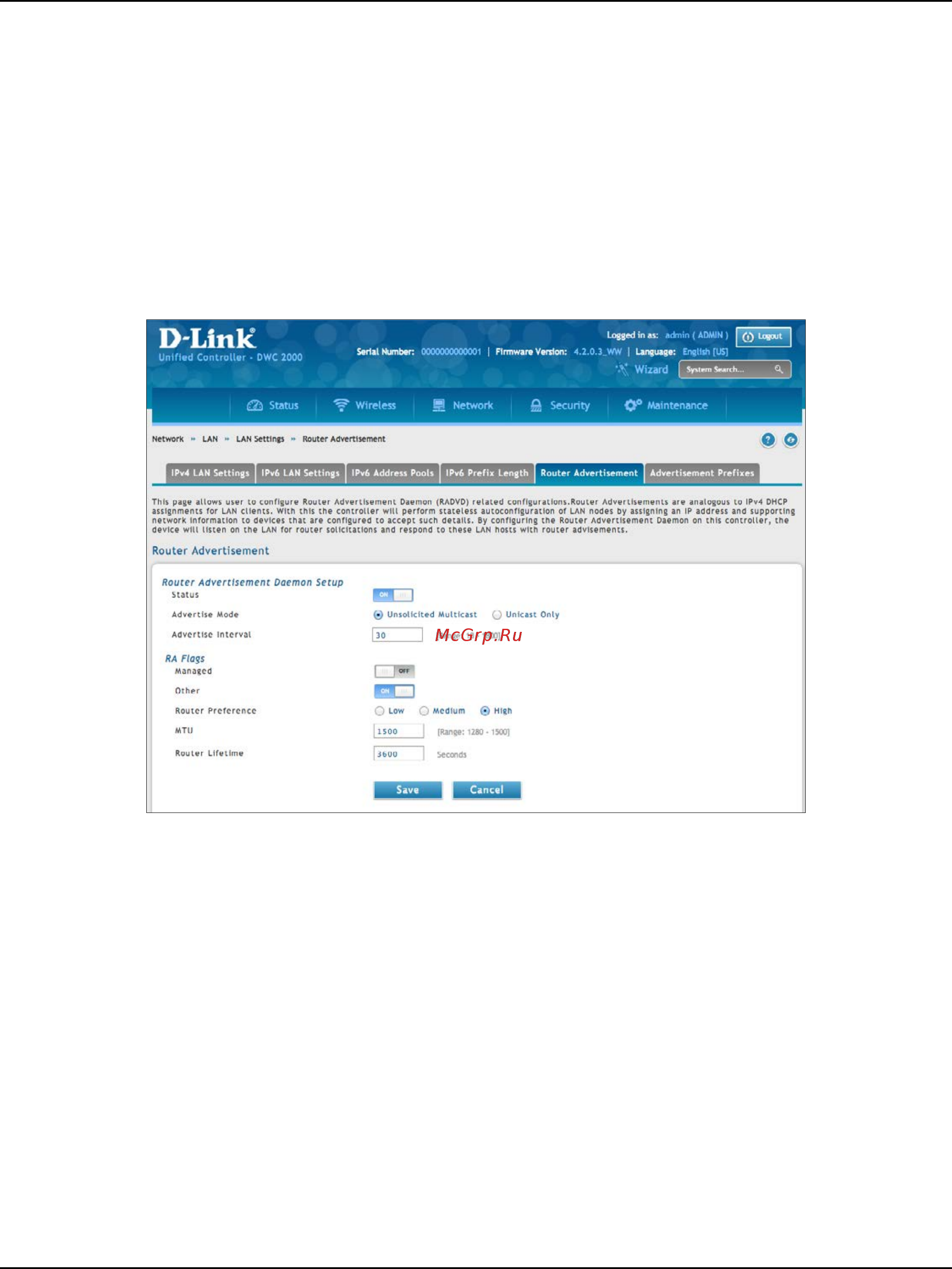 D-Link DWC-2000 [122/282] Ipv6 router advertisement