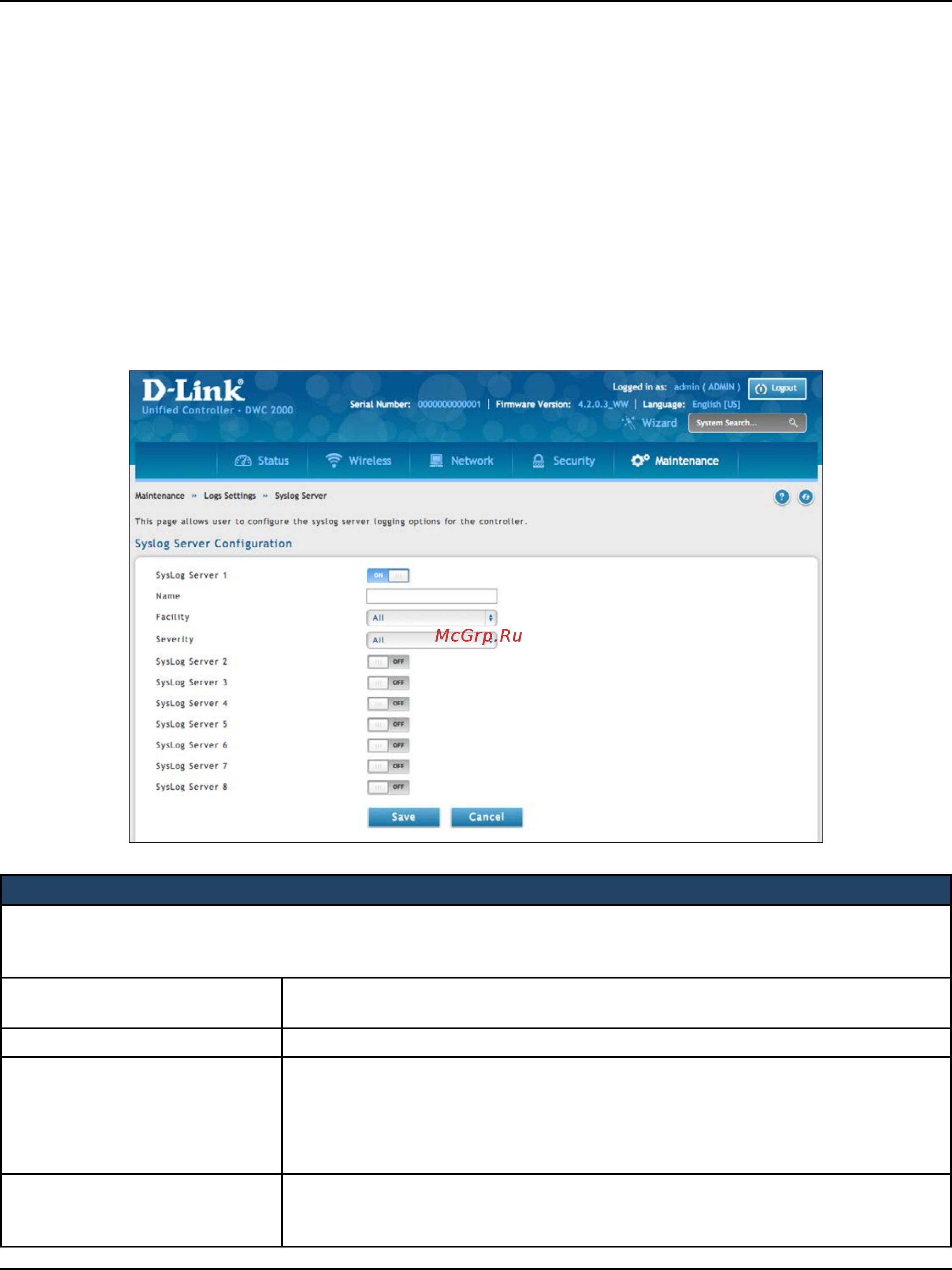 D-Link DWC-2000 [271/282] Syslog server configuration