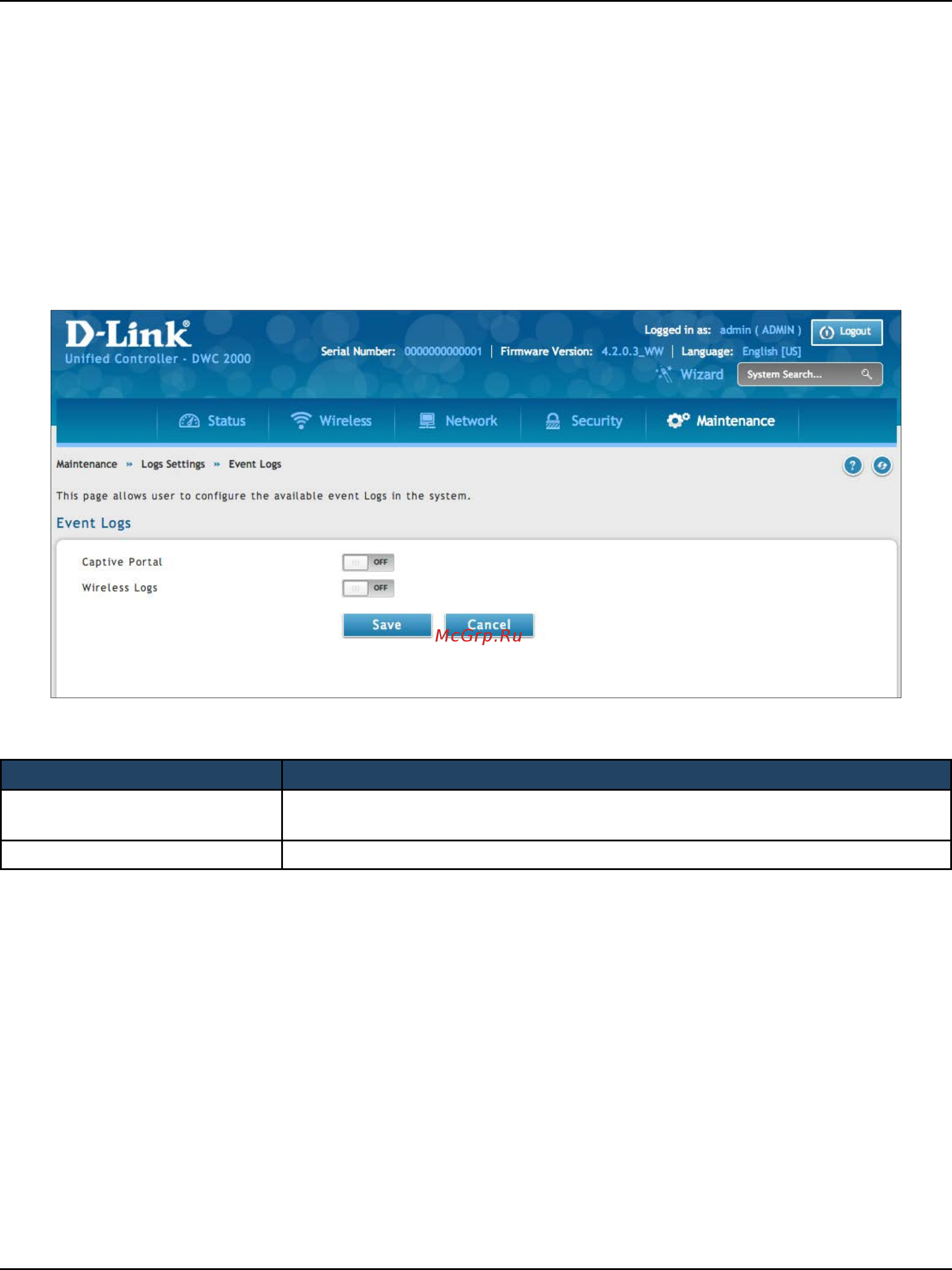 D-Link DWC-2000 [272/282] Event log