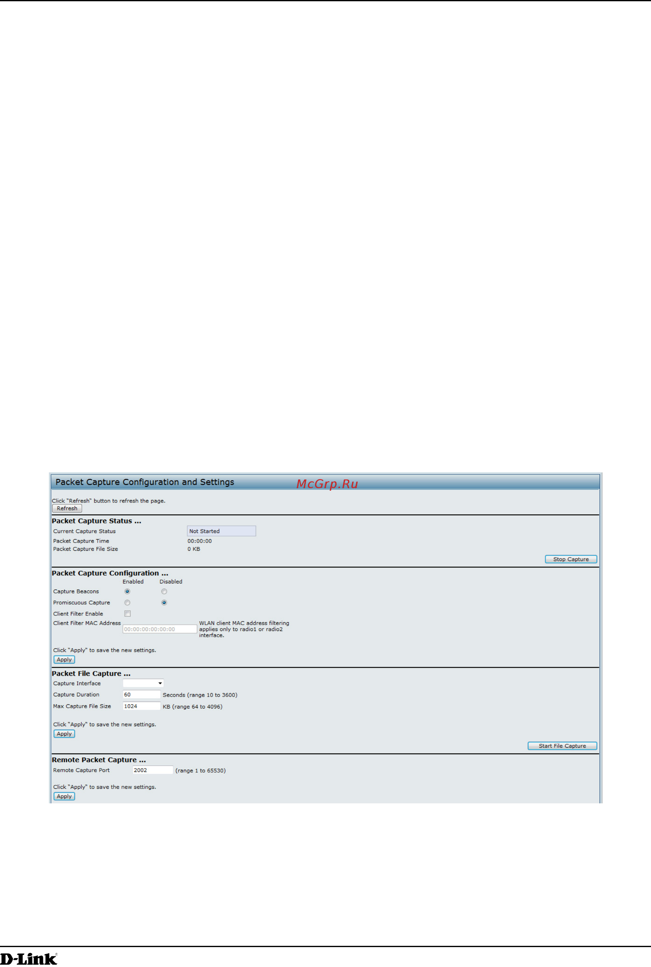 D-Link DWL-2600AP [83/128] Packet capture configuration and settings