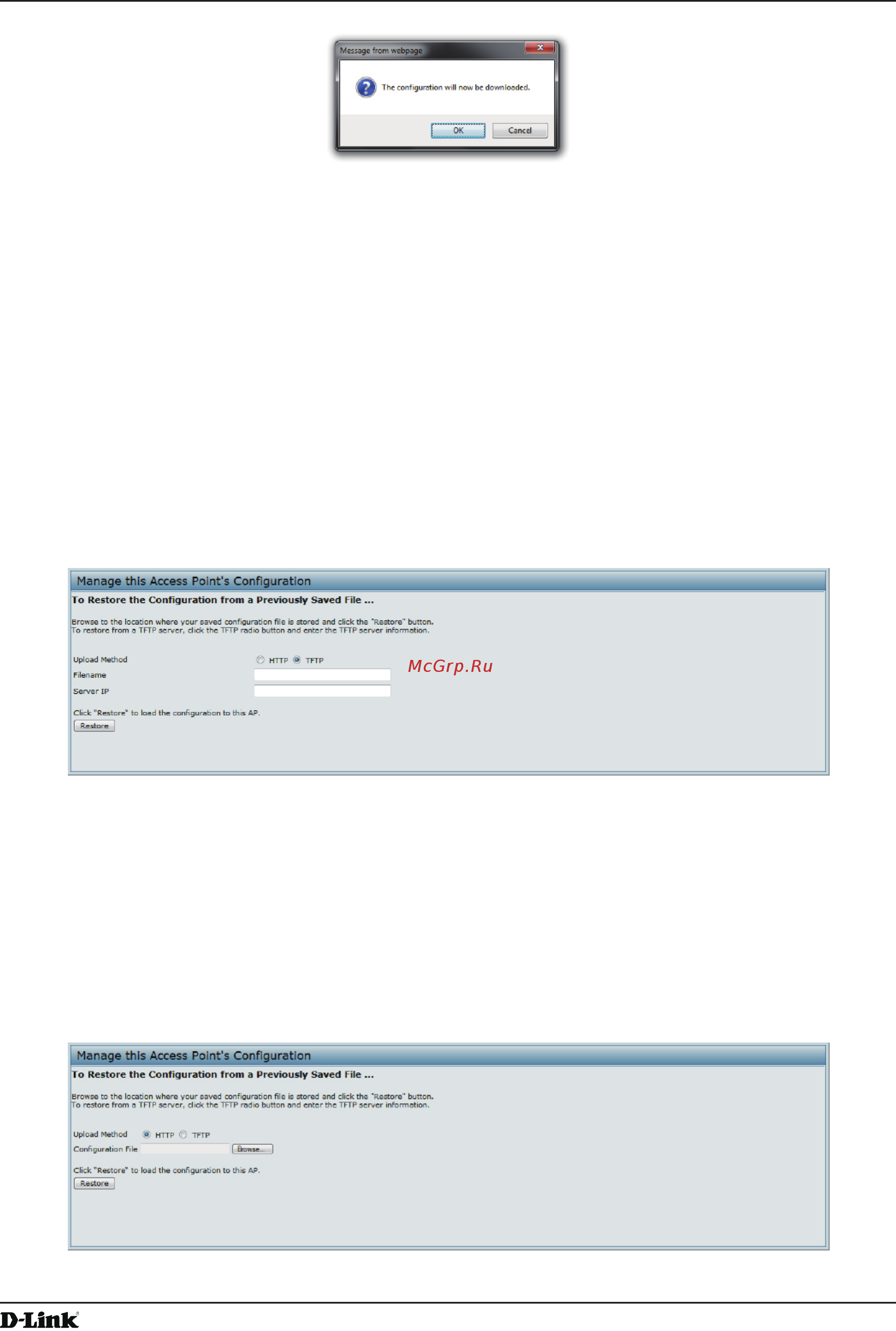D-Link DWL-6610AP [80/132] Restoring the configuration from a previously saved file