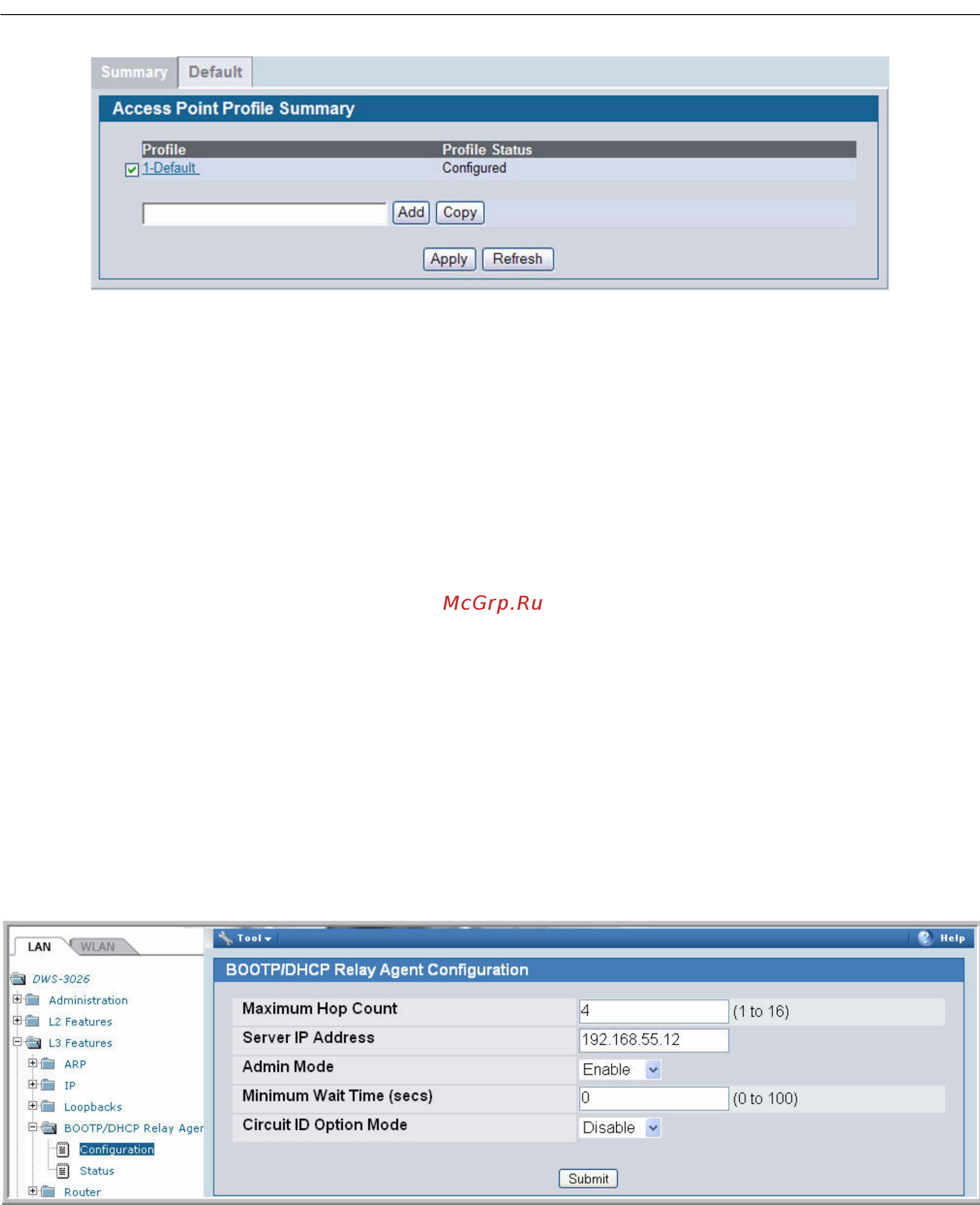 D-Link DWS-3024 [223/266] Configuring dhcp relay and the dhcp server