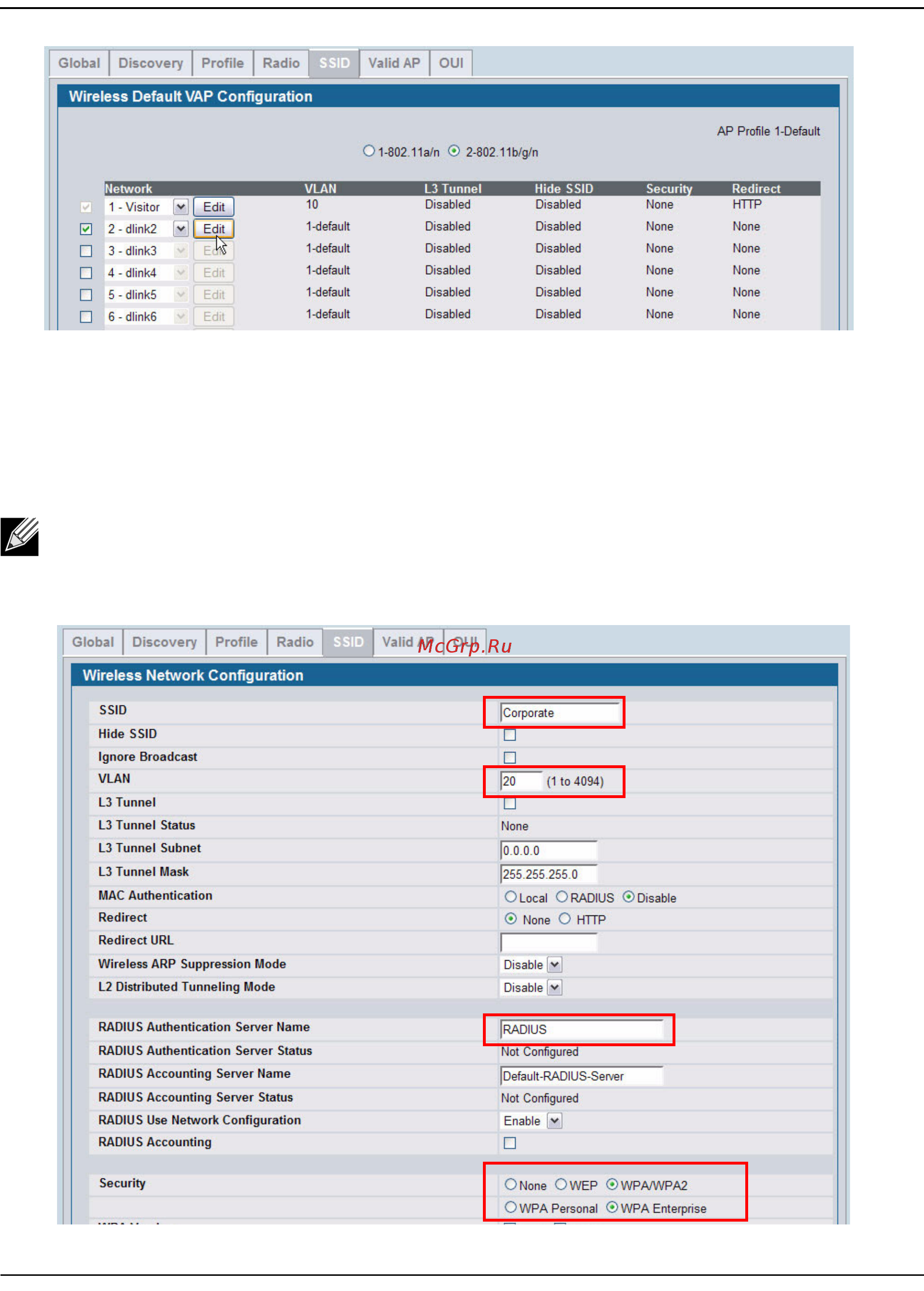 D-Link DWS-4026 [694/741] Note the wpa enterprise option is available only after you select the wpa wpa2 option
