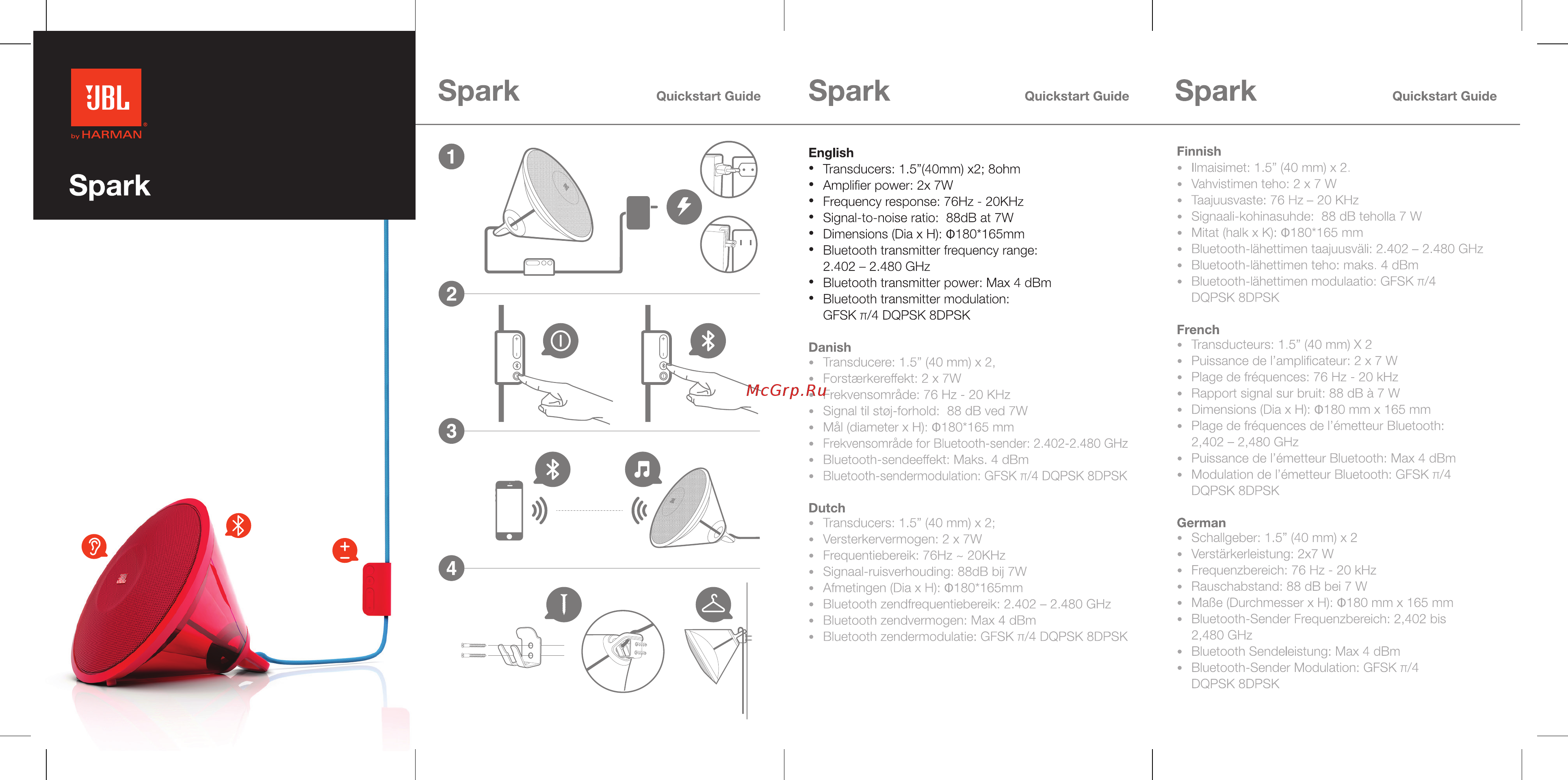JBL Spark Red Инструкция по эксплуатации онлайн