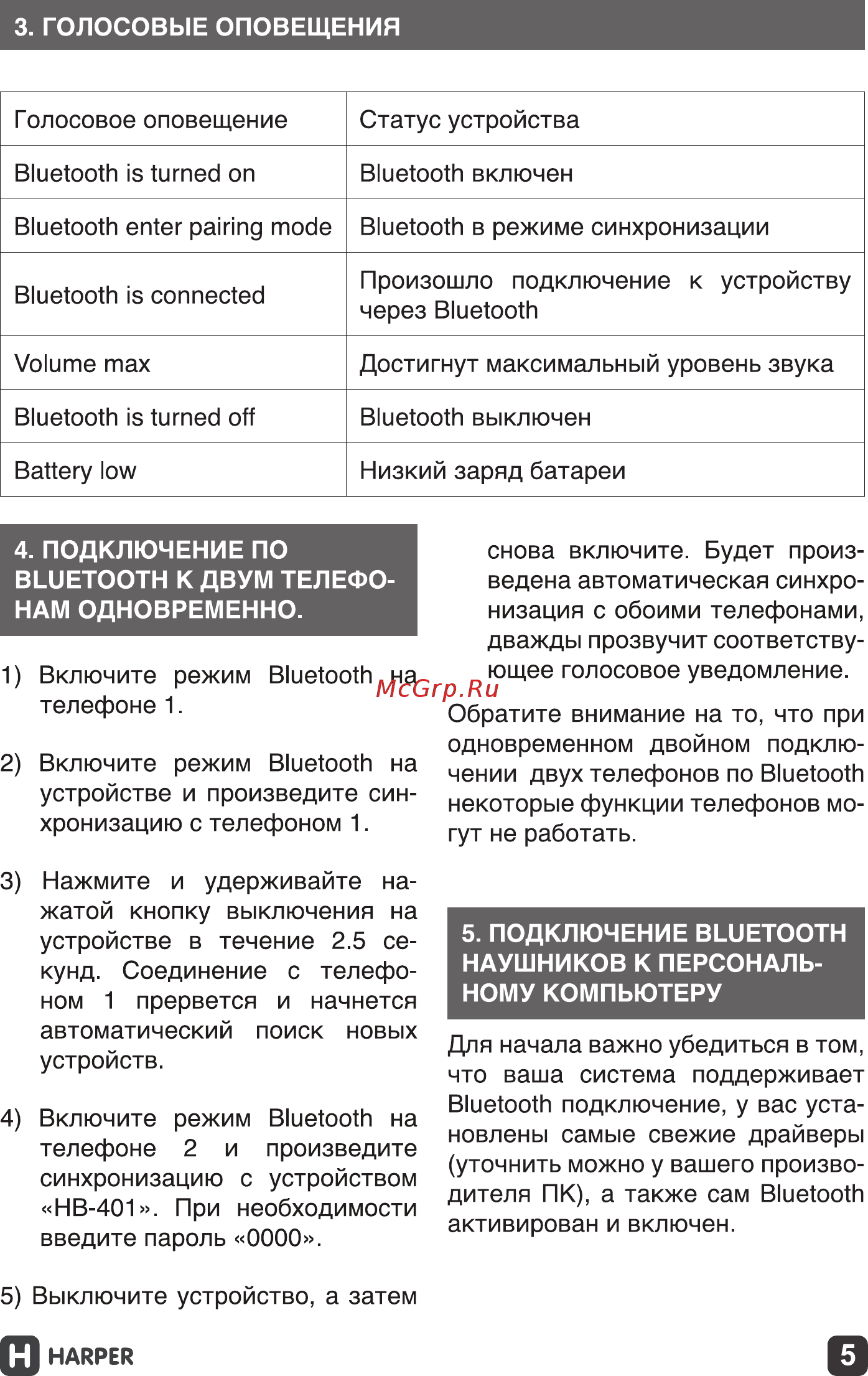 Harper HB-401 Руководство по эксплуатации онлайн [5/23] 173479