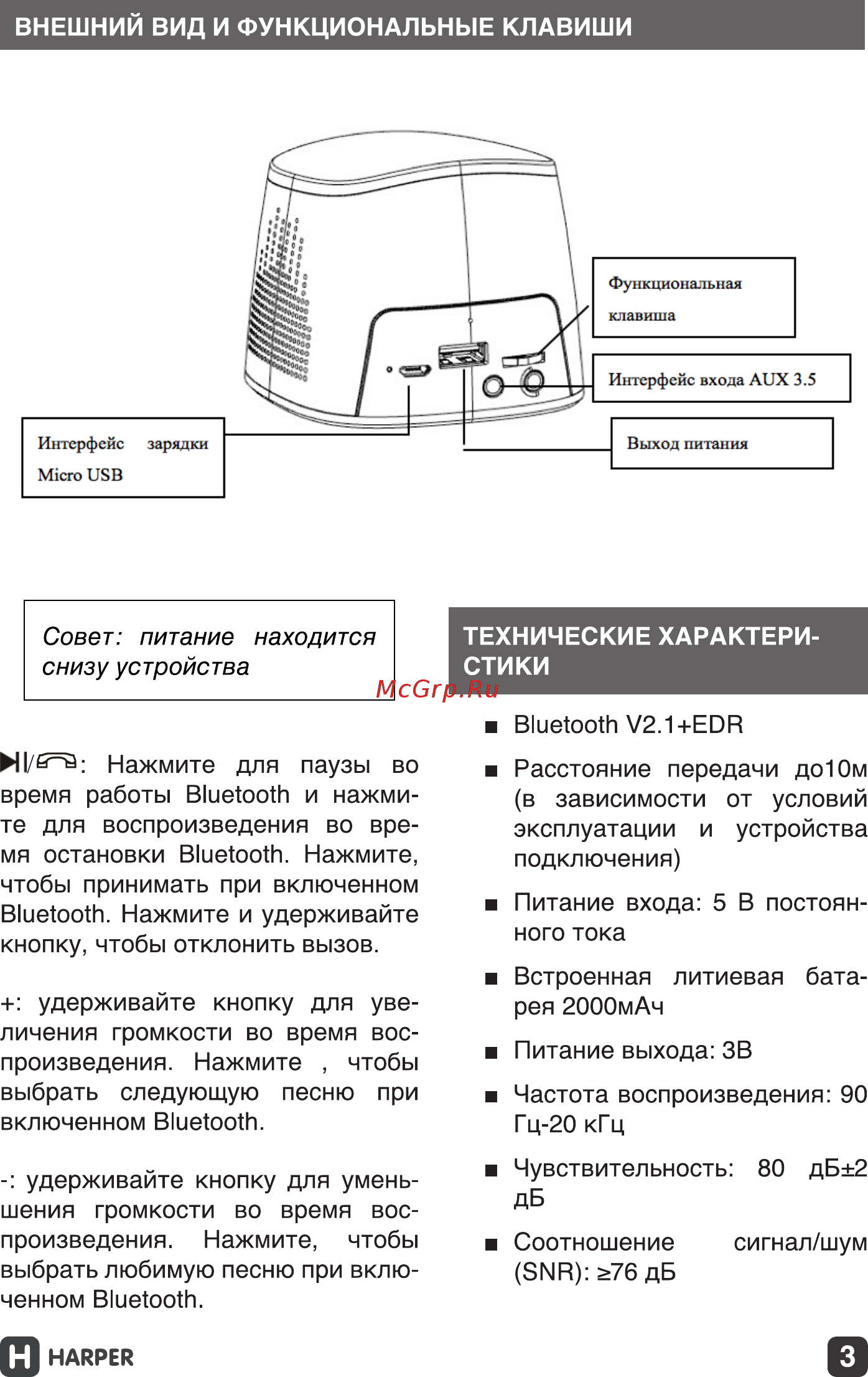 Harper PSPB-022 Руководство по эксплуатации онлайн [3/15] 173495