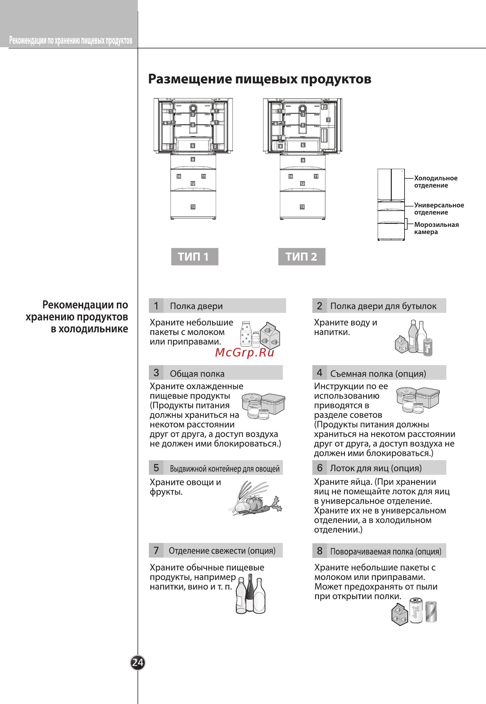 LG GC-M40BSCVM Серебристый [23/35] Размещение пищевых продуктов