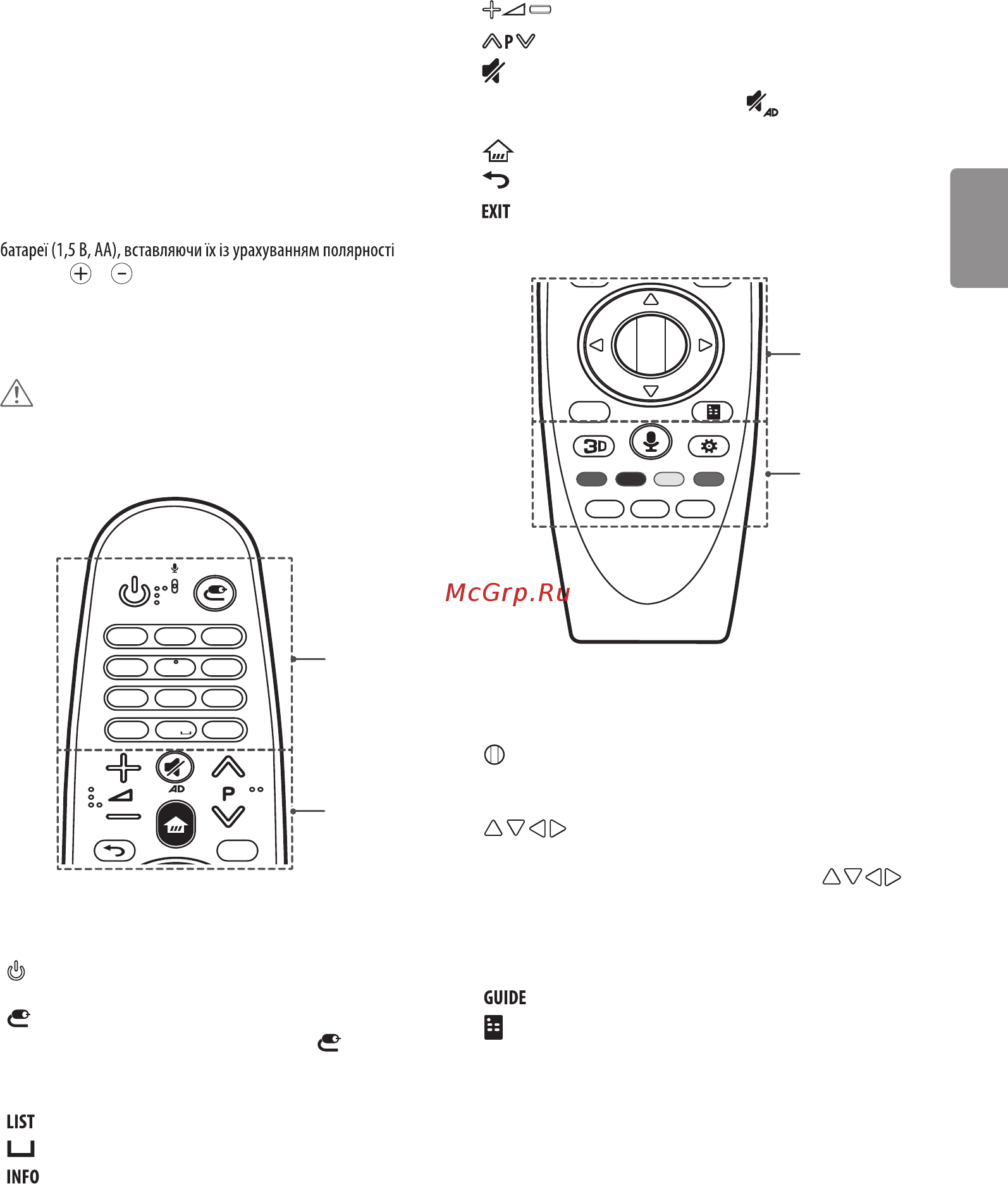 LG 49UF690V [91/145] Функції кнопок на пульті дистанційного керування magic motion