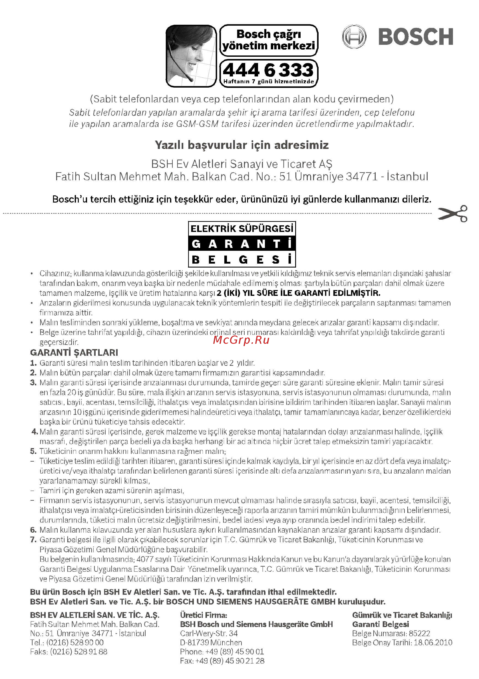 Bosch BSGL2move7 [78/88] Yazih baçvurular için adresimiz