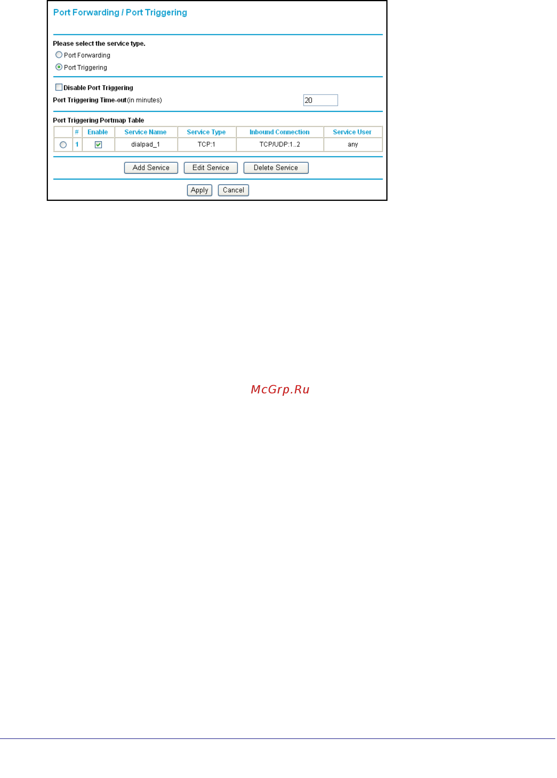 Netgear JWNR2000 [54/108] Click apply the service appears in the port triggering portmap table