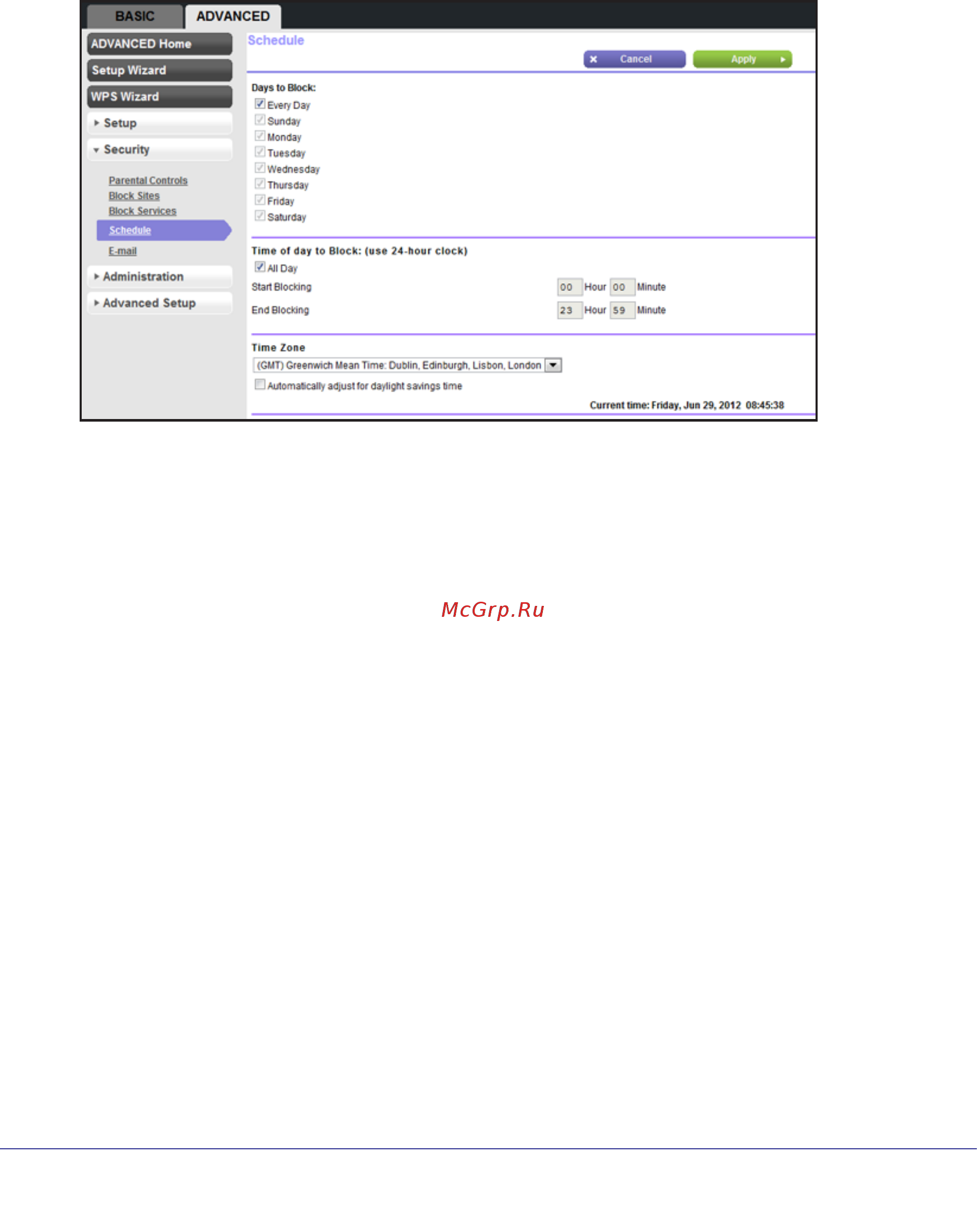 Netgear WNR612 [48/99] Schedule blocking