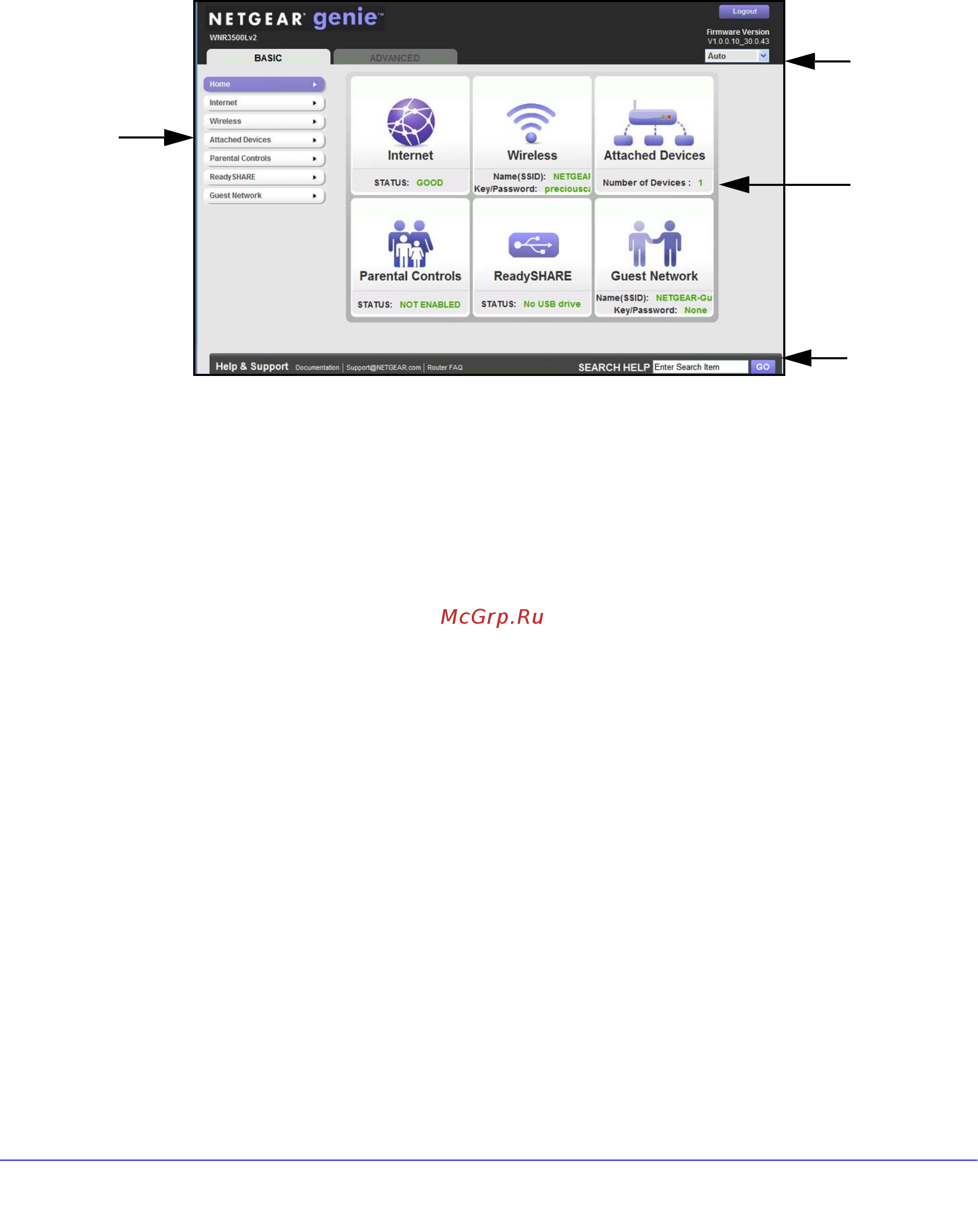 Netgear WNR3500L [19/114] Router dashboard basic home screen