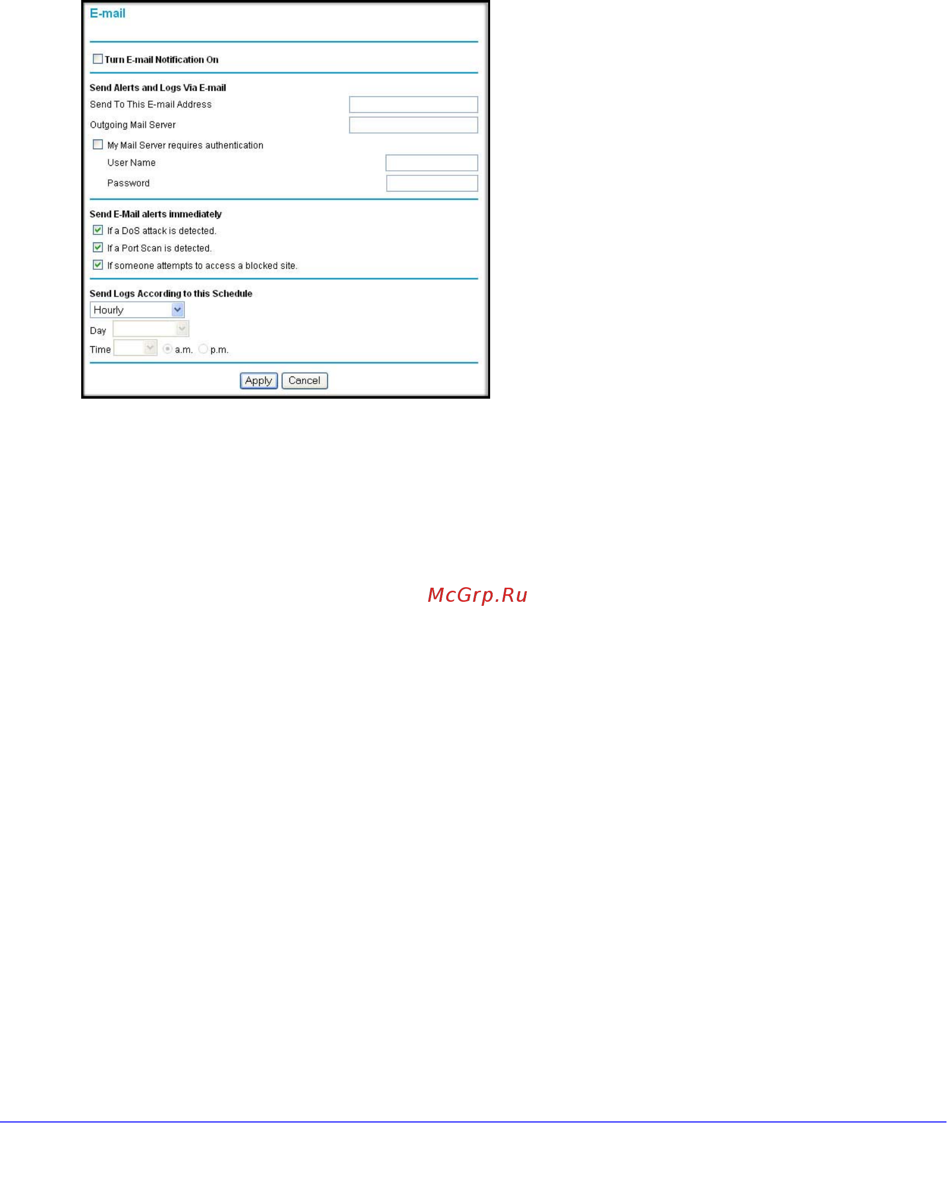 Netgear DGND3300 [48/174] Configure email alert and web access log notifications