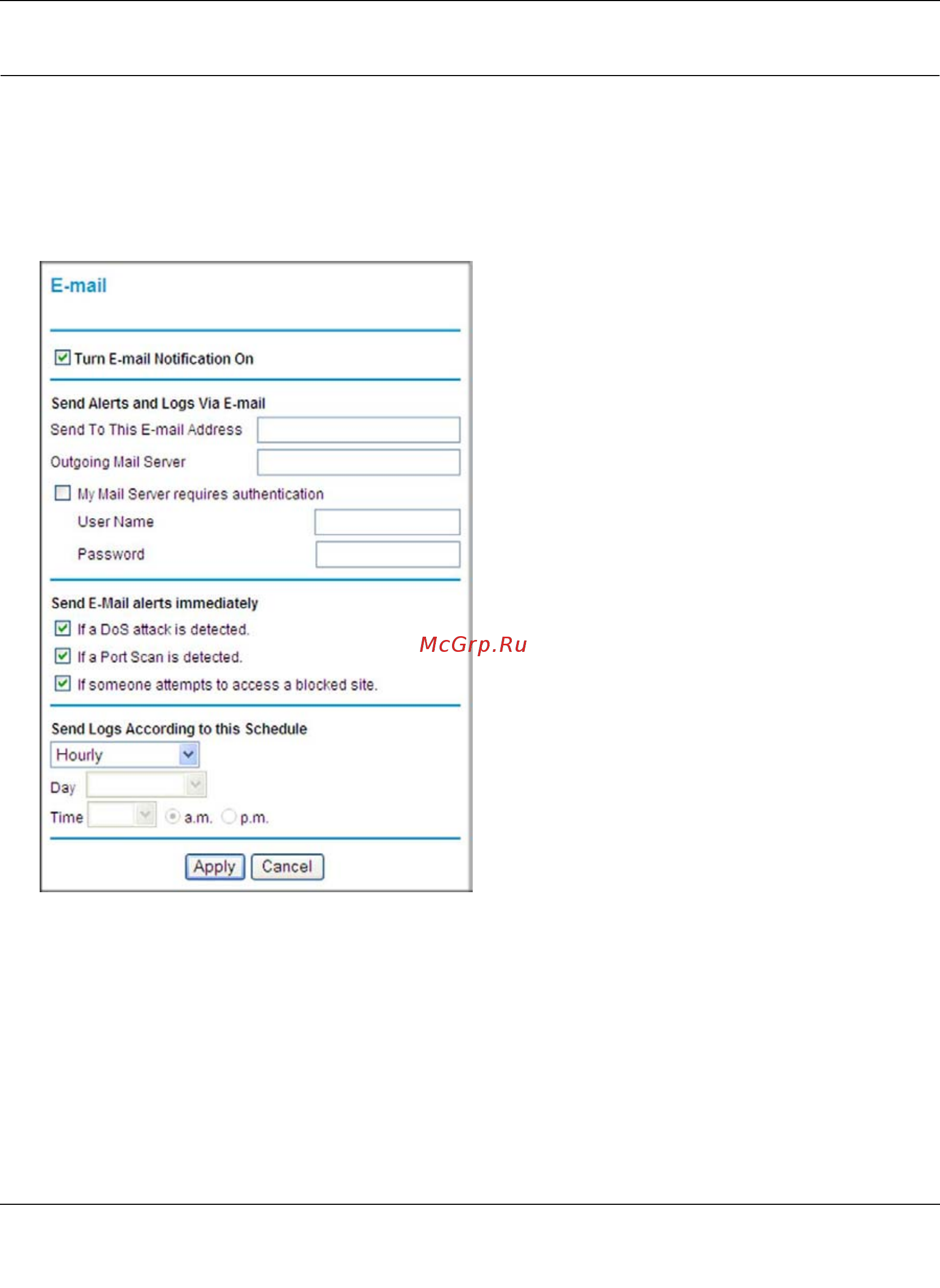 Netgear DGN3500 [55/119] Configuring e mail alerts and web access log notifications