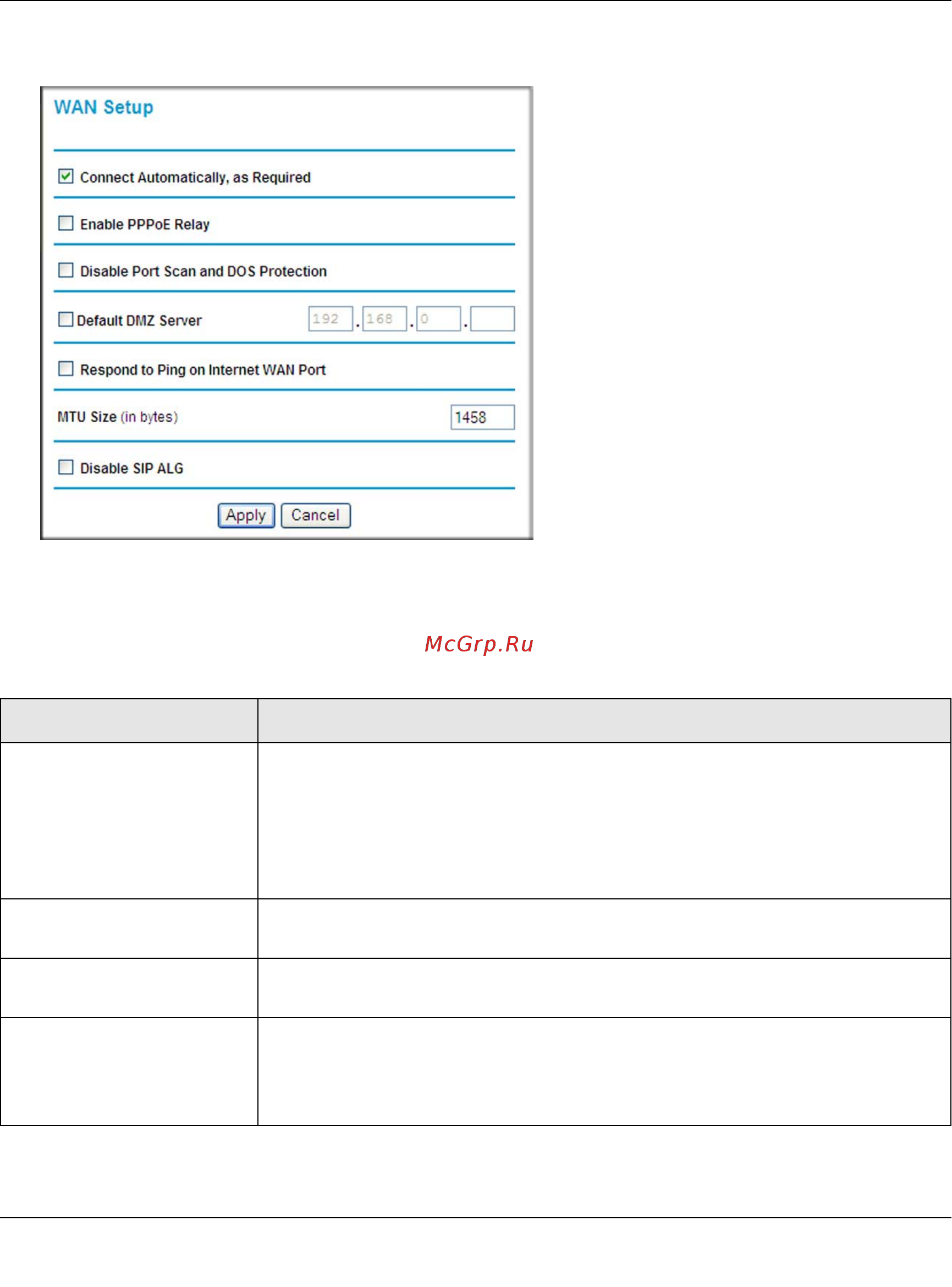 Netgear DGN3500 [70/119] In the main menu under advanced click wan setup to display the following screen