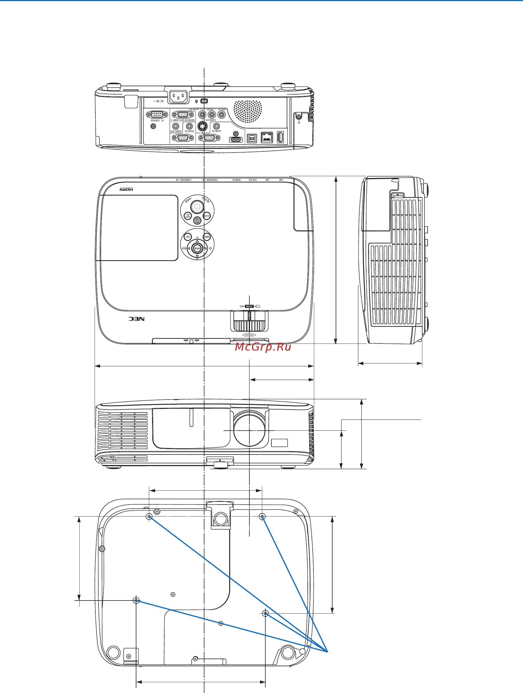 Nec M300X [129/136] Габаритные размеры корпуса