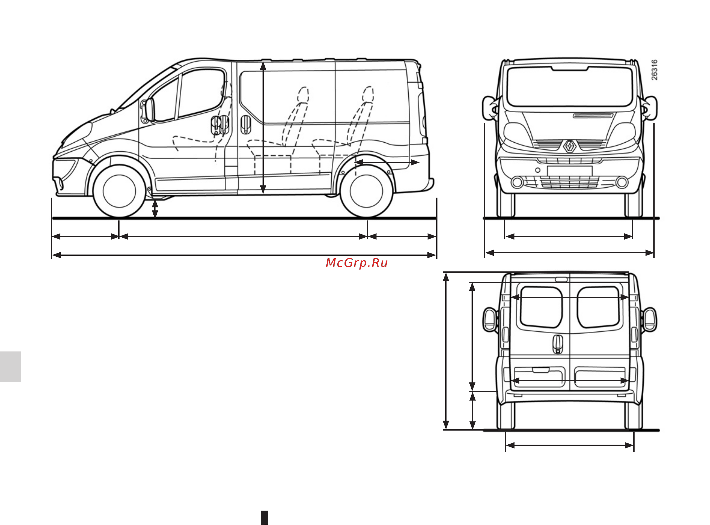 Renault Trafic Fourgon (2011) [206/230] Габариты автомобиля м