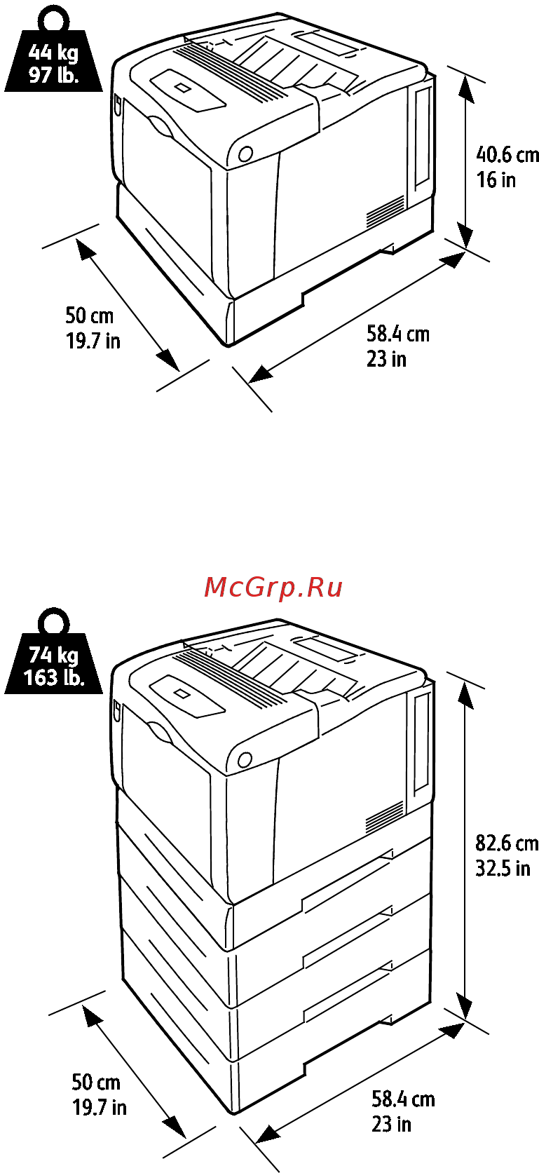 Xerox Phaser 7100N [122/138] Габаритные размеры и вес