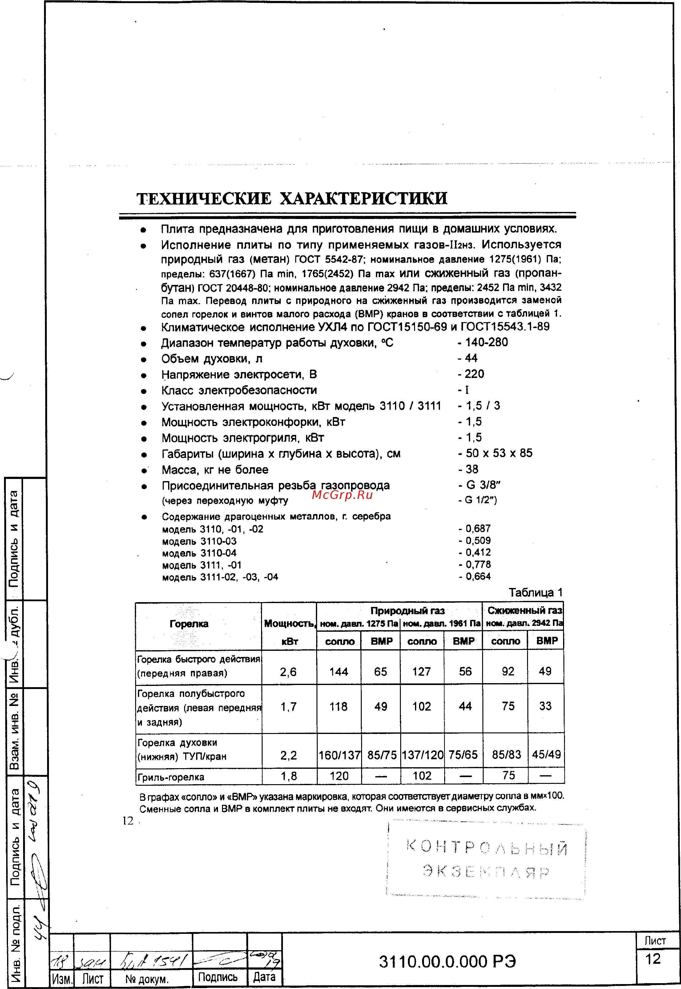 Gefest 3110-04 [12/39] Технические характеристики